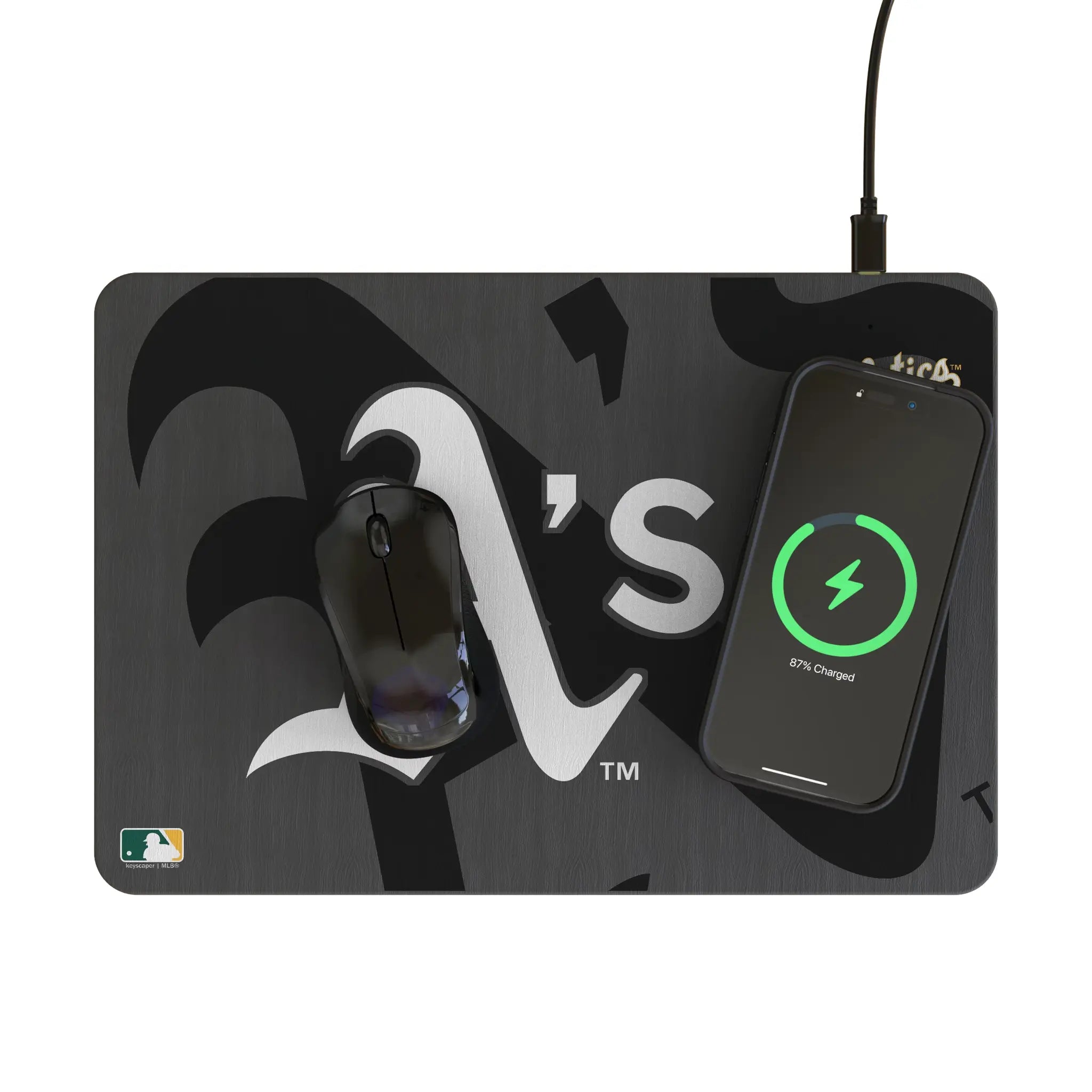 Oakland Athletics Monocolor Tilt 15-Watt Wireless Charger and Mouse Pad - Lifestyle