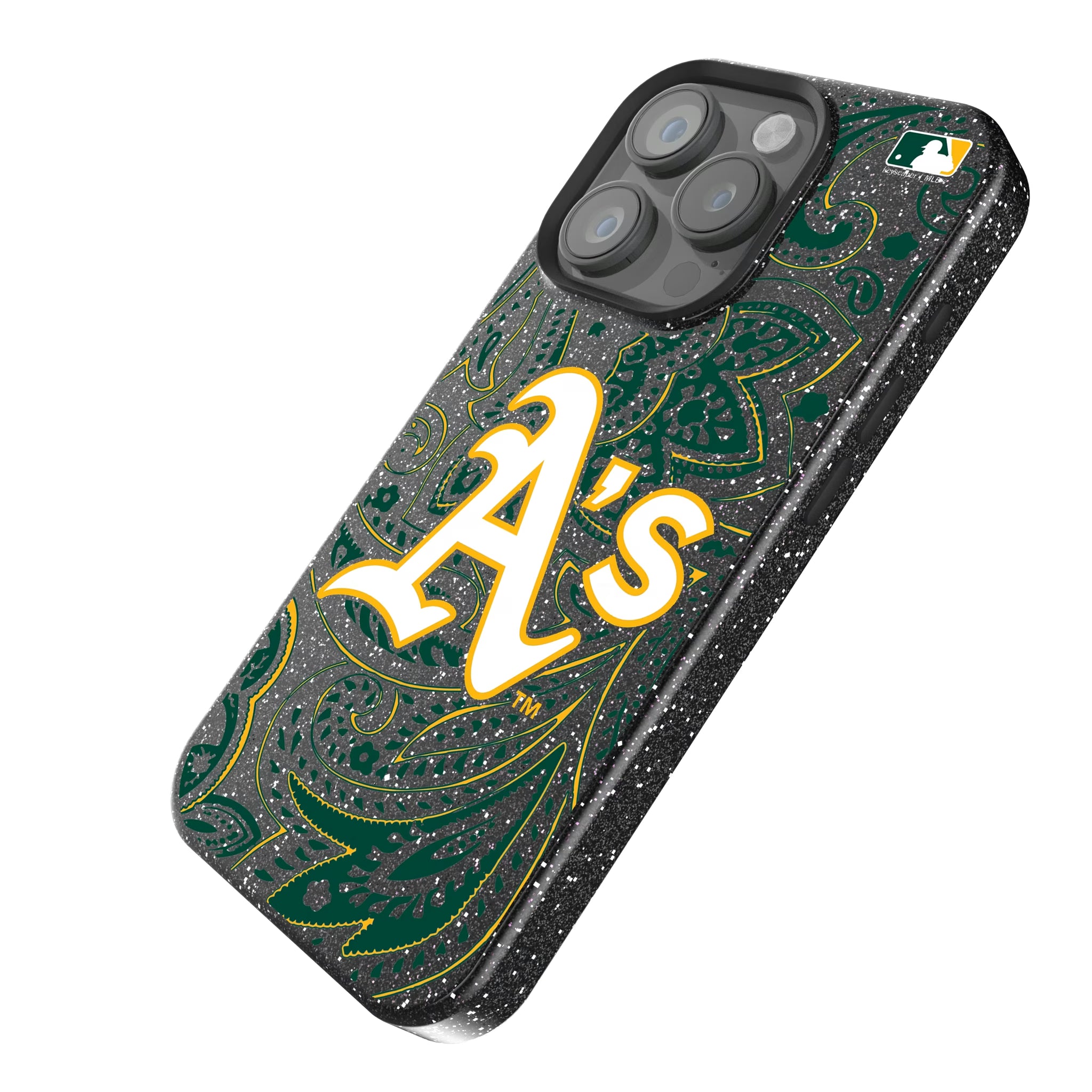 Oakland Athletics Paisley iPhone Bling Phone Case for Apple iPhone - Isometric View