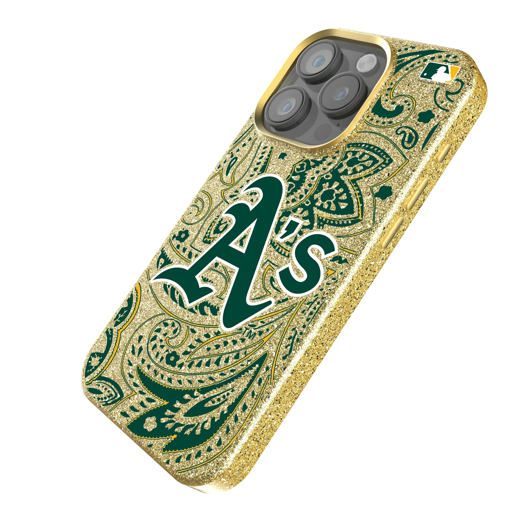 Oakland Athletics Paisley iPhone Bling Phone Case for Apple iPhone - Isometric View