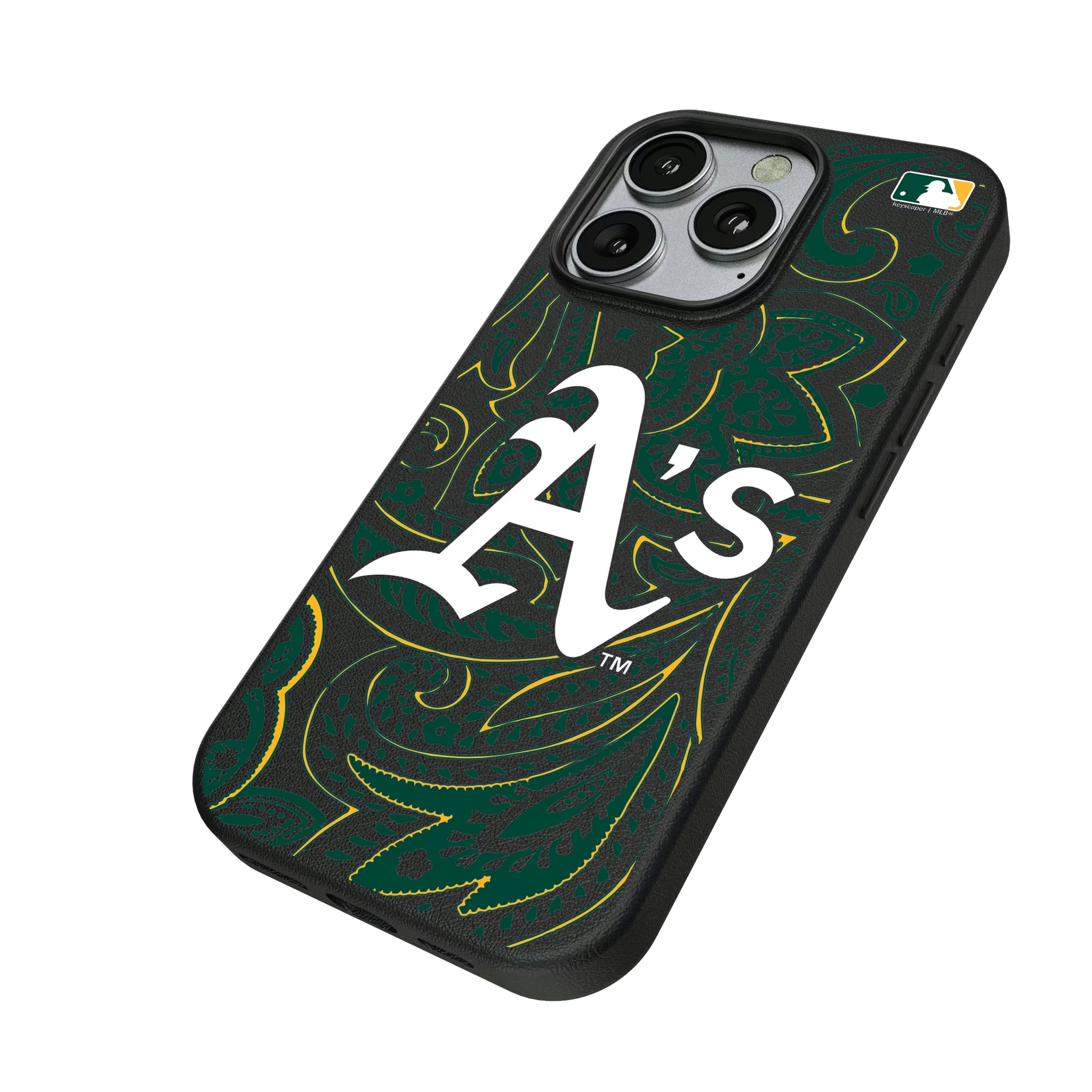 Oakland Athletics Paisley iPhone MagSafe Compatible Phone Case for Apple iPhone - Isometric View