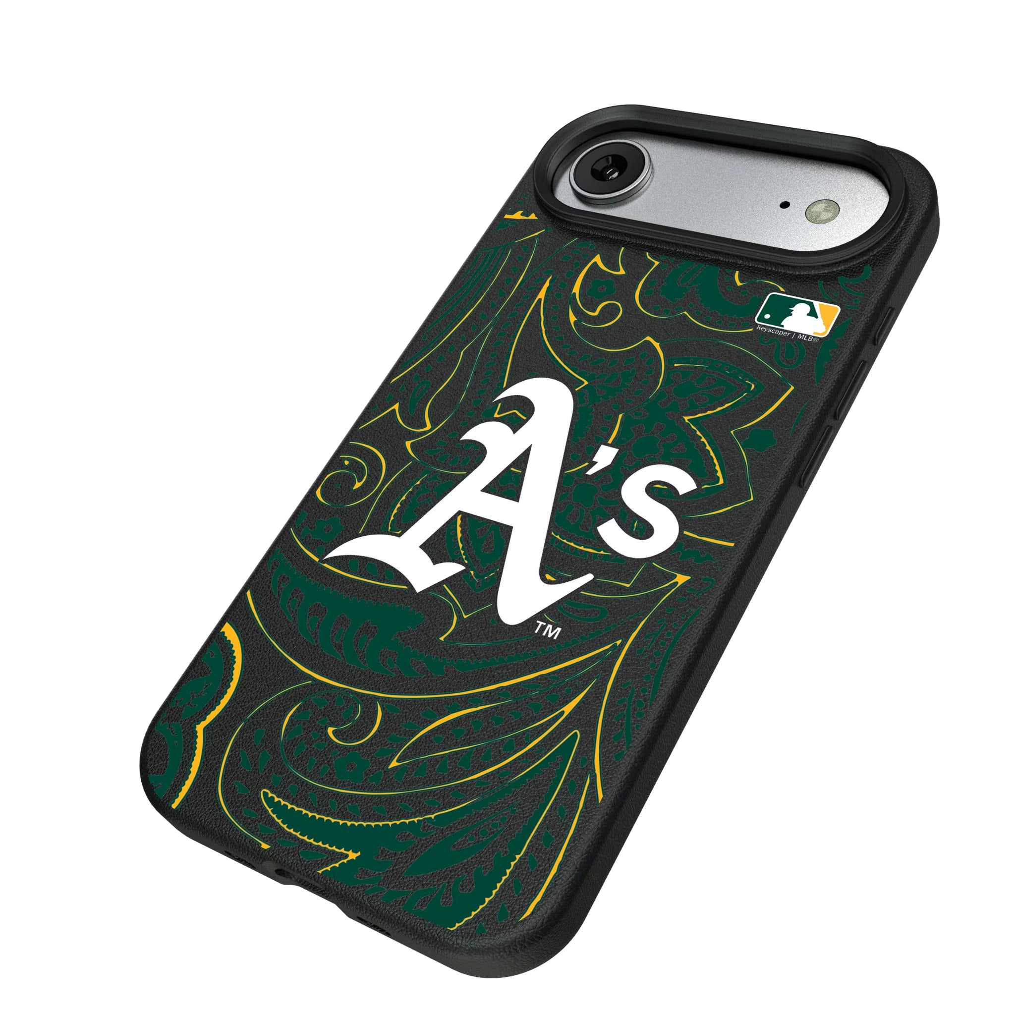Oakland Athletics Paisley iPhone MagSafe Compatible Phone Case for Apple iPhone - Isometric View#Device_iPhone Air
