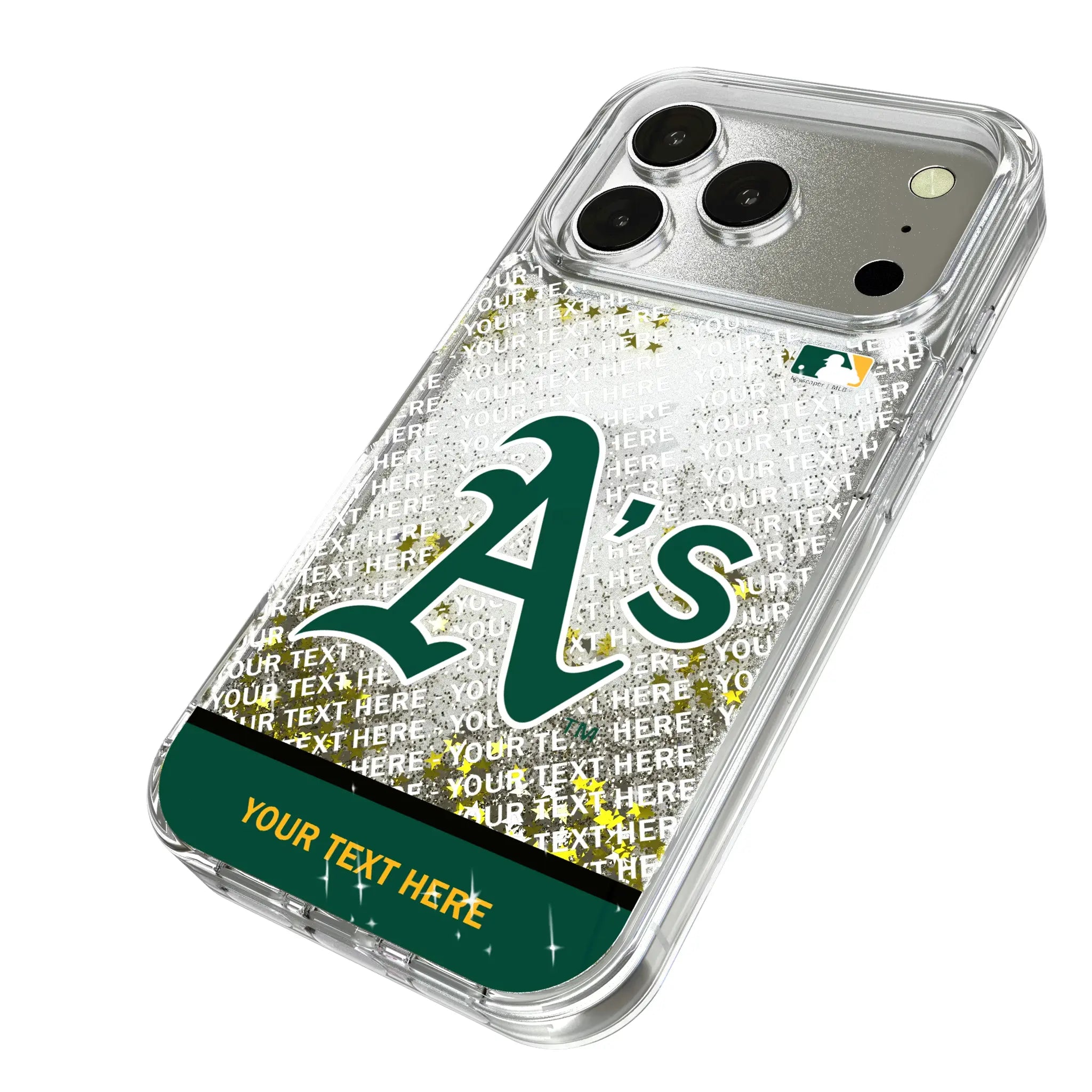 Oakland Athletics Personalized EndZone Plus iPhone Glitter Phone Case for Apple iPhone - Isometric View