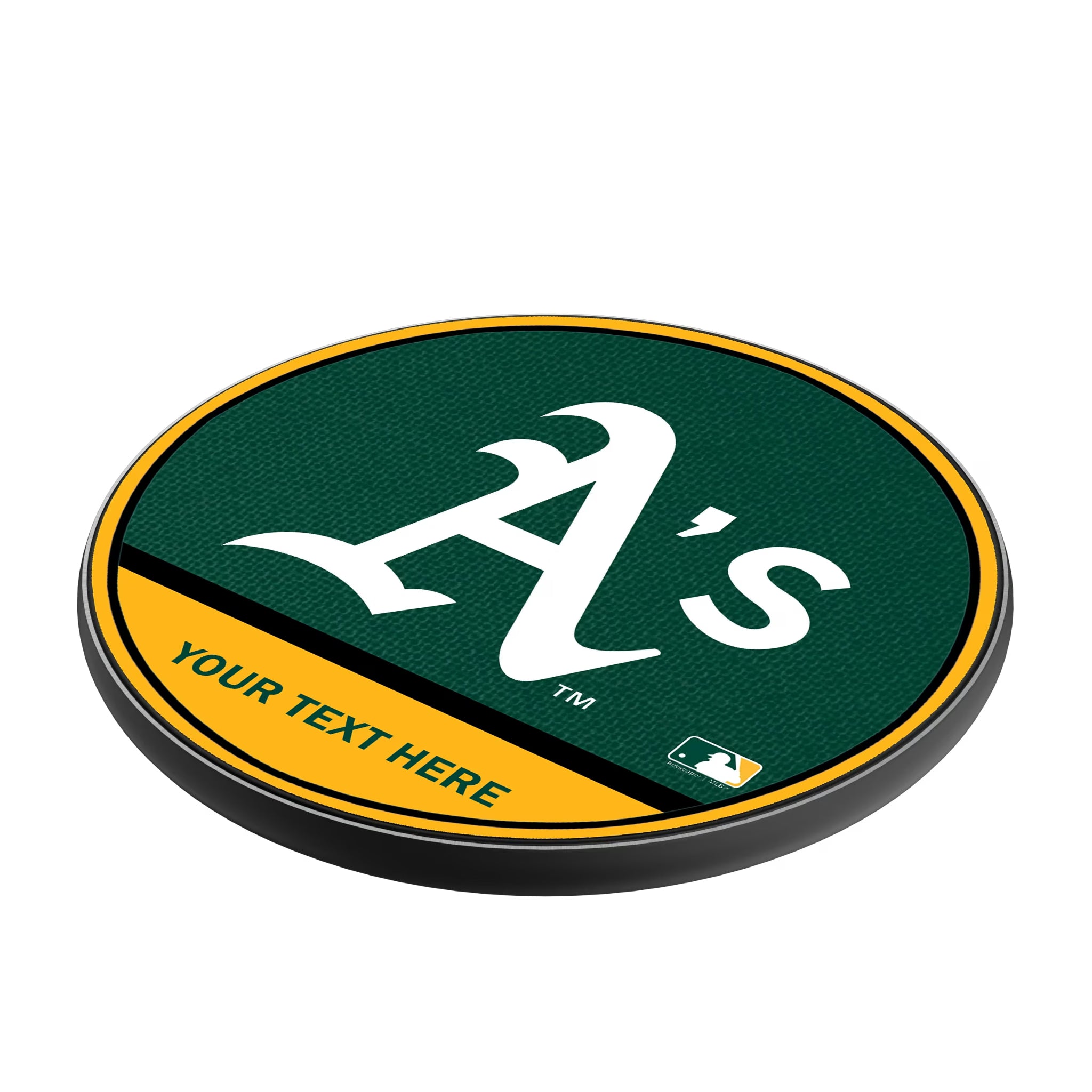 Oakland Athletics Personalized Endzone Solid 15-Watt Wireless Charger - Isometric View
