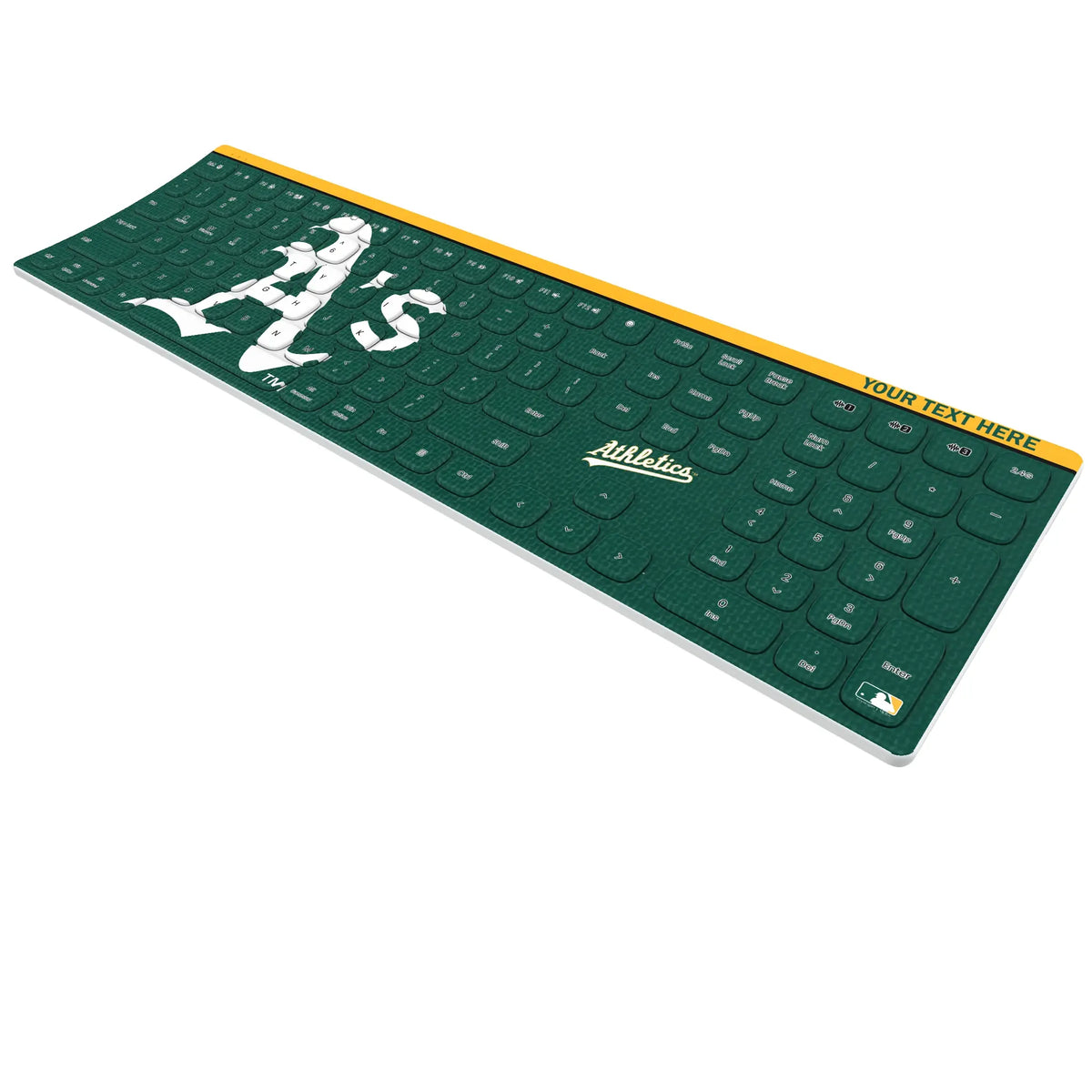 Oakland Athletics Personalized Endzone Solid KKB605 Curved Wireless Keyboard - Isometric View
