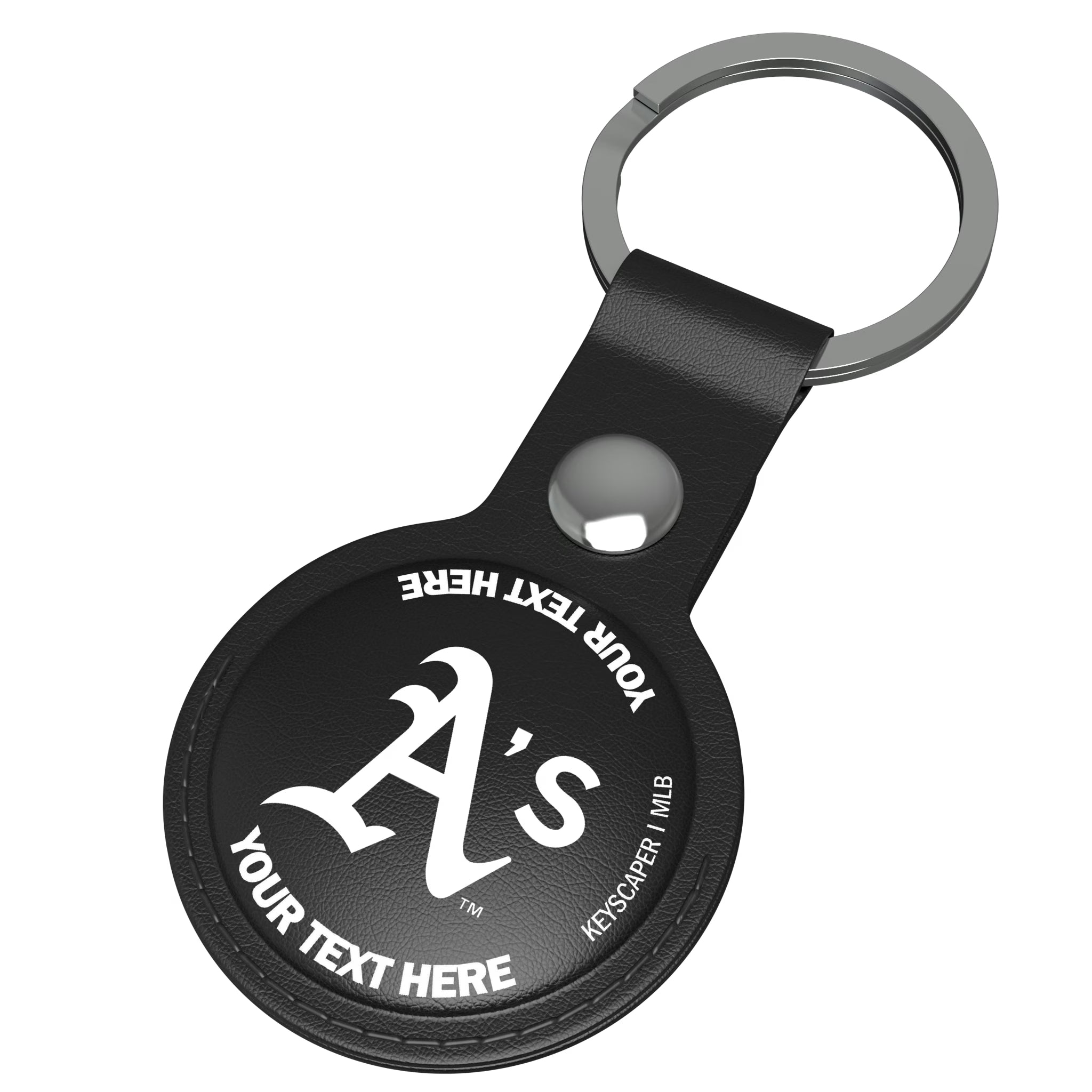 Oakland Athletics Personalized Insignia AirTag Black Airtag Holder - Isometric View