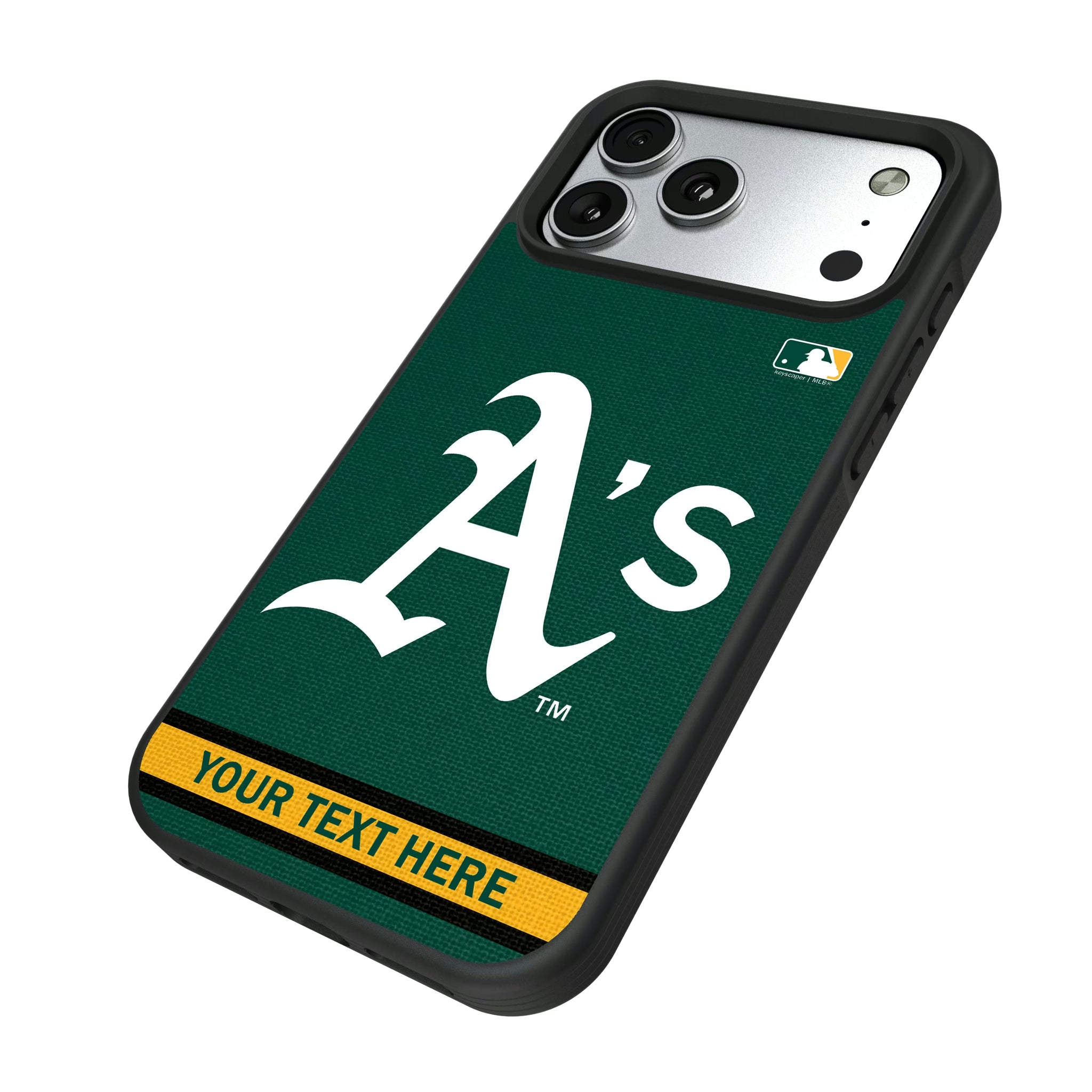 Oakland Athletics Personalized Stripe iPhone Bump Phone Case for Apple iPhone - Isometric View#Device_iPhone 17 Pro Max