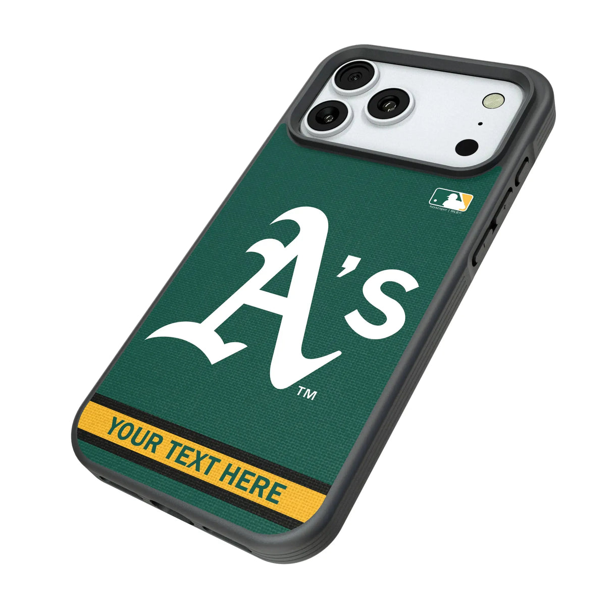 Oakland Athletics Personalized Stripe iPhone Bump Phone Case for Apple iPhone - Isometric View#Device_iPhone 18 Pro Max