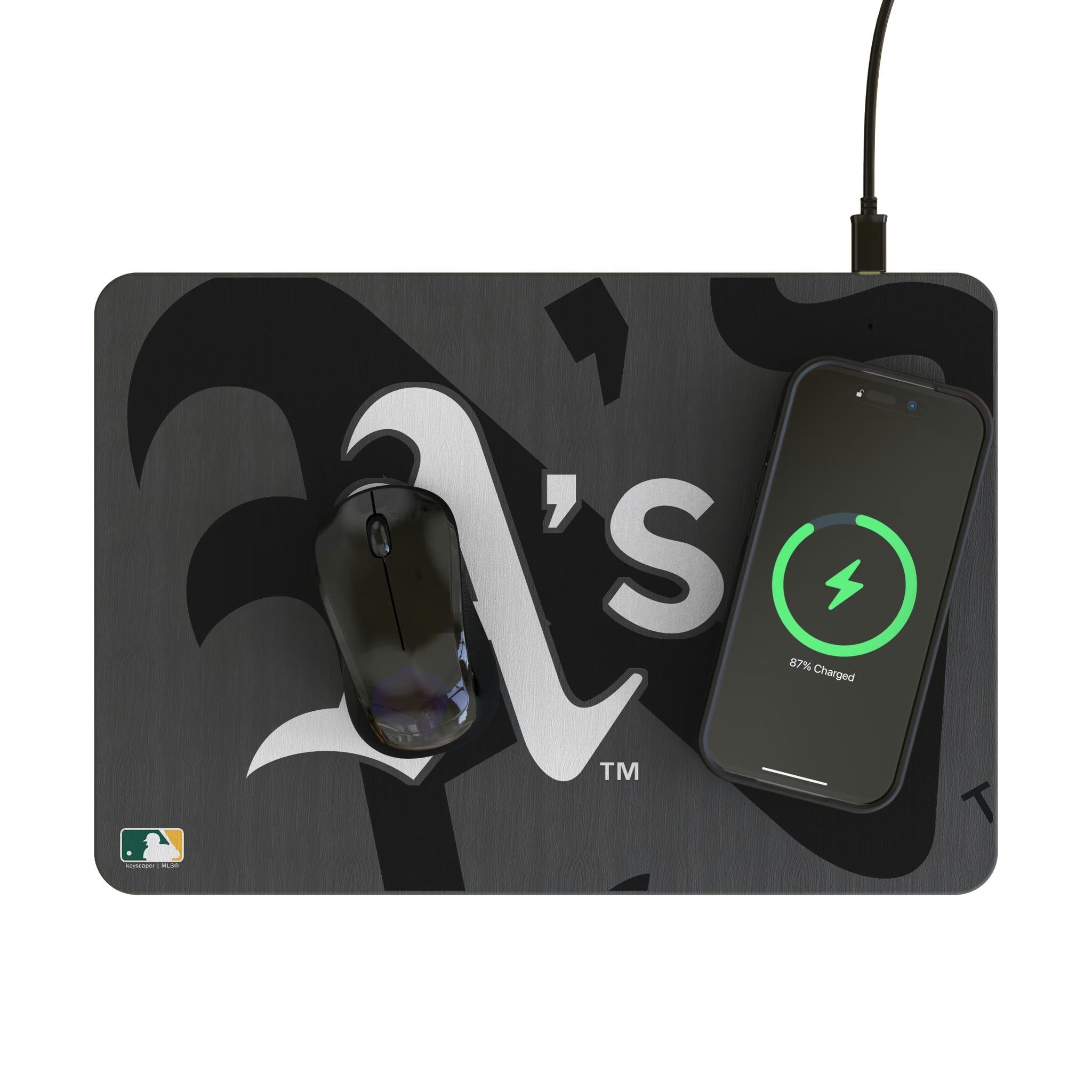 Oakland Athletics Personalized Tilt 15-Watt Wireless Charger and Mouse Pad - Lifestyle