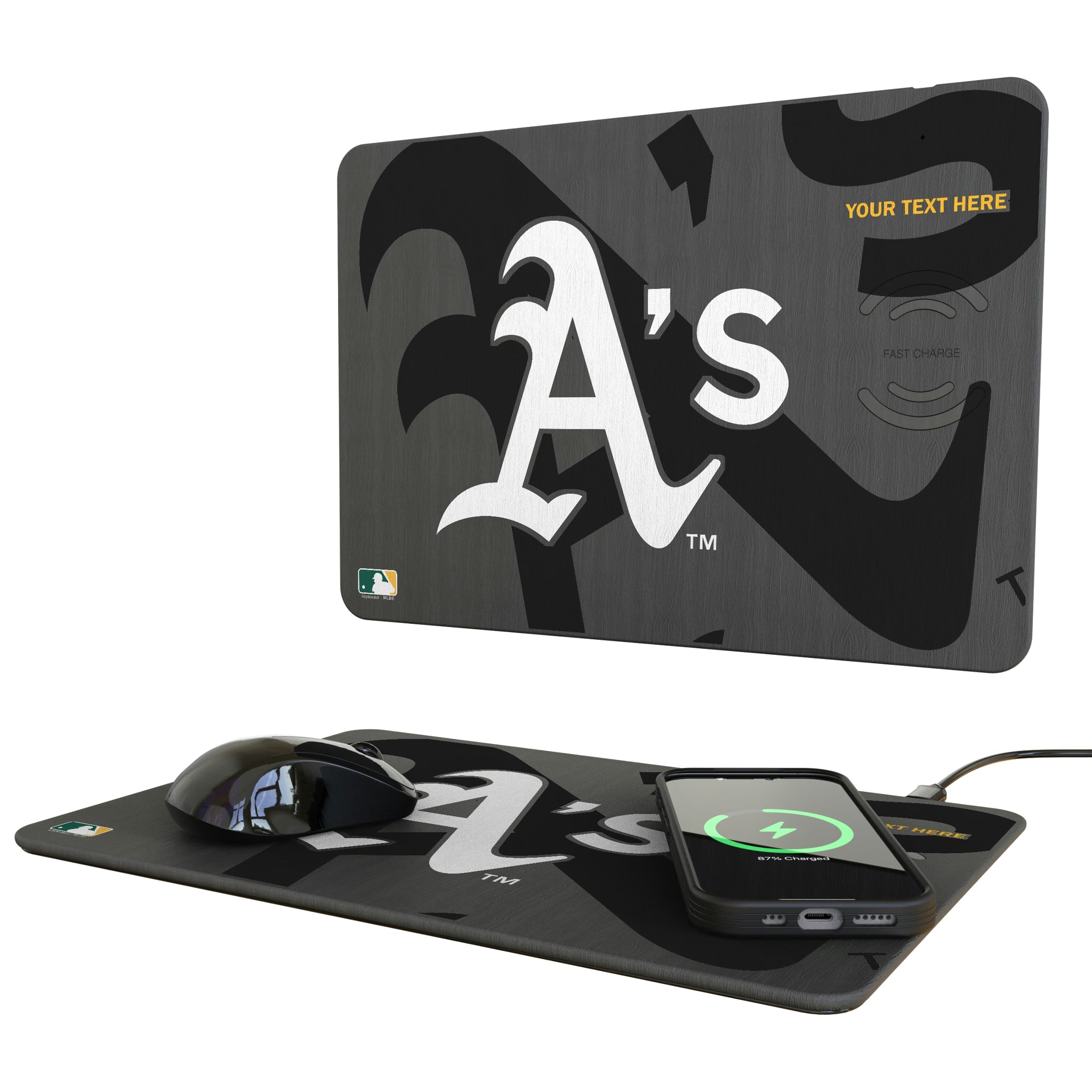 Oakland Athletics Personalized Tilt 15-Watt Wireless Charger and Mouse Pad
