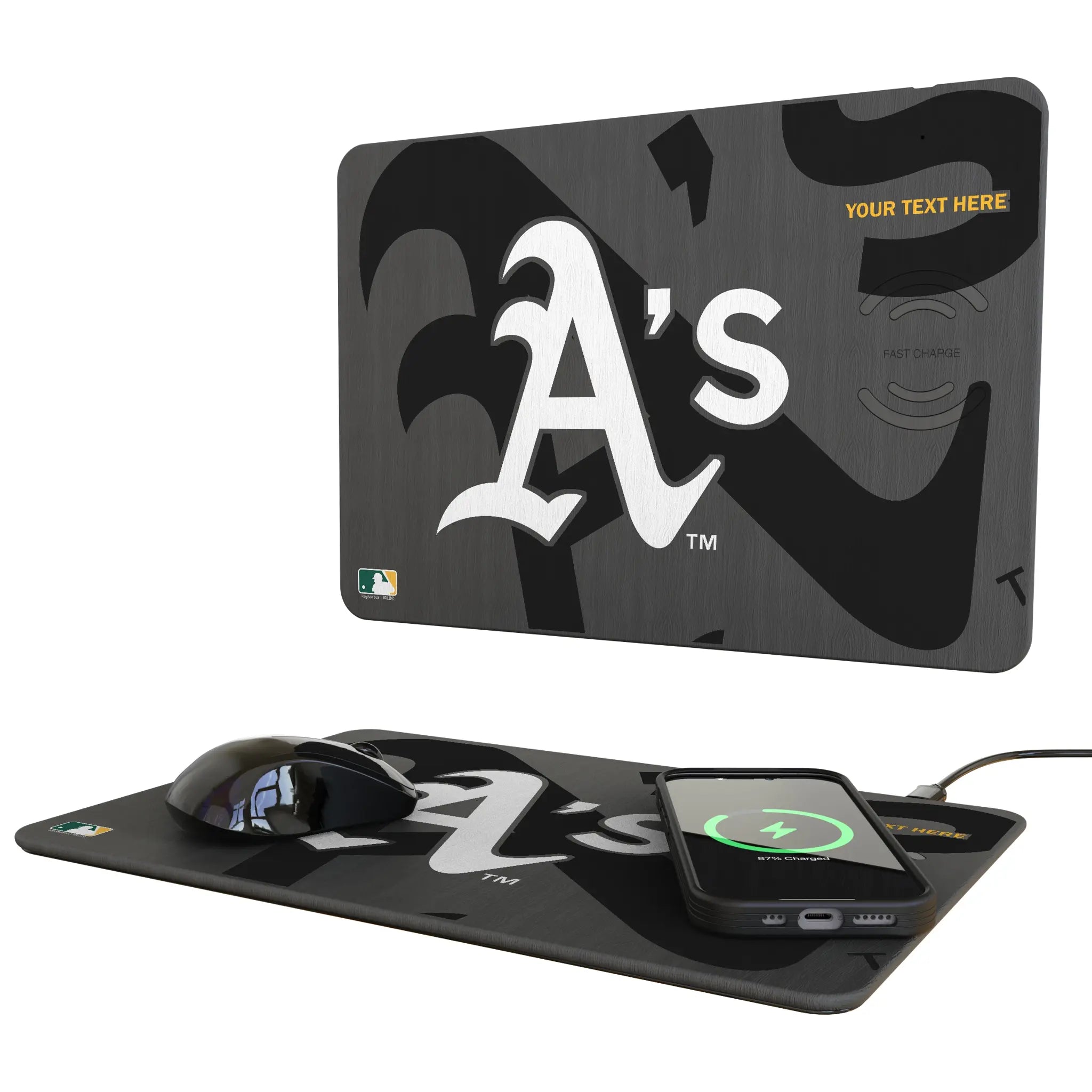 Oakland Athletics Personalized Tilt 15-Watt Wireless Charger and Mouse Pad