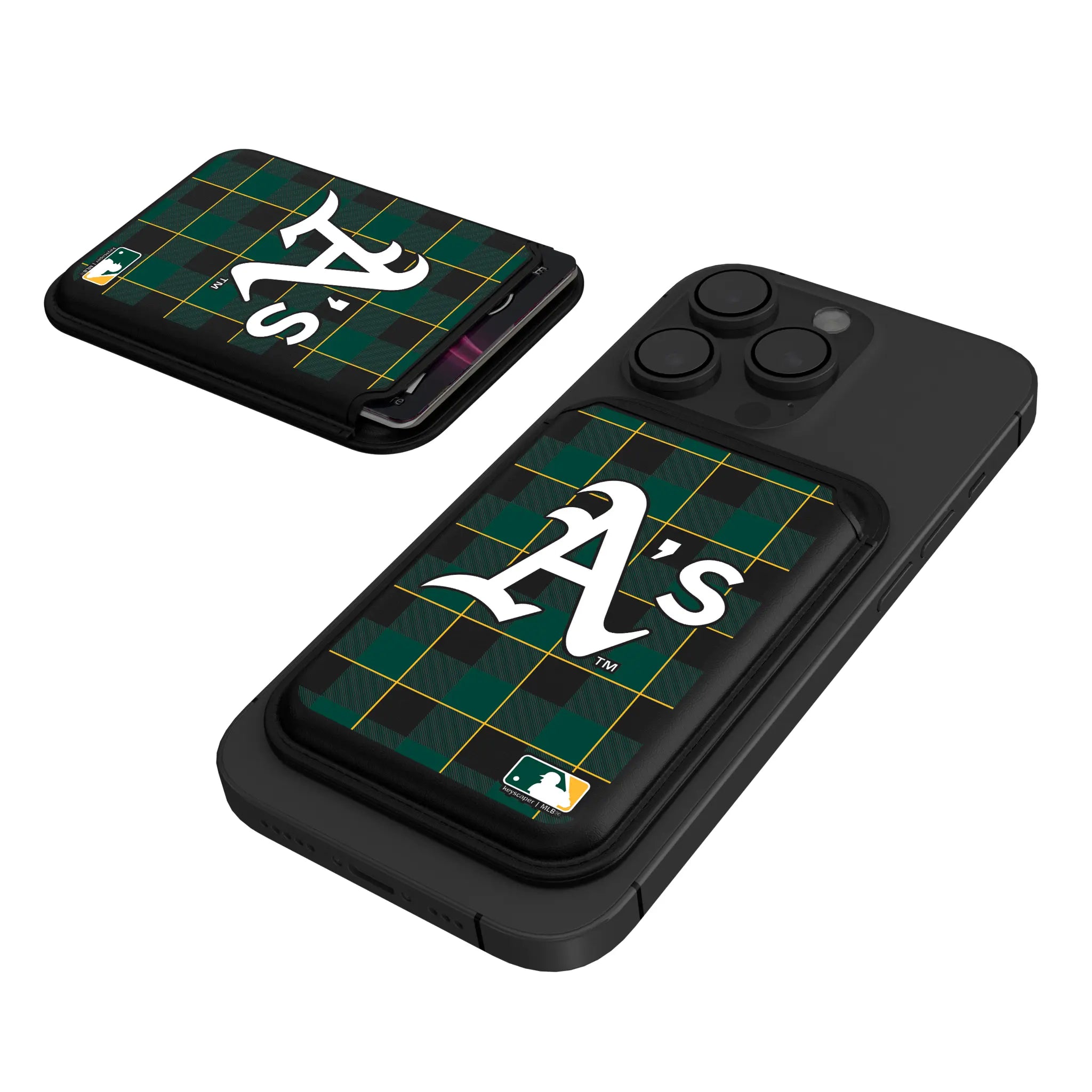 Oakland Athletics Plaid Black Magnetic Credit Card Wallet