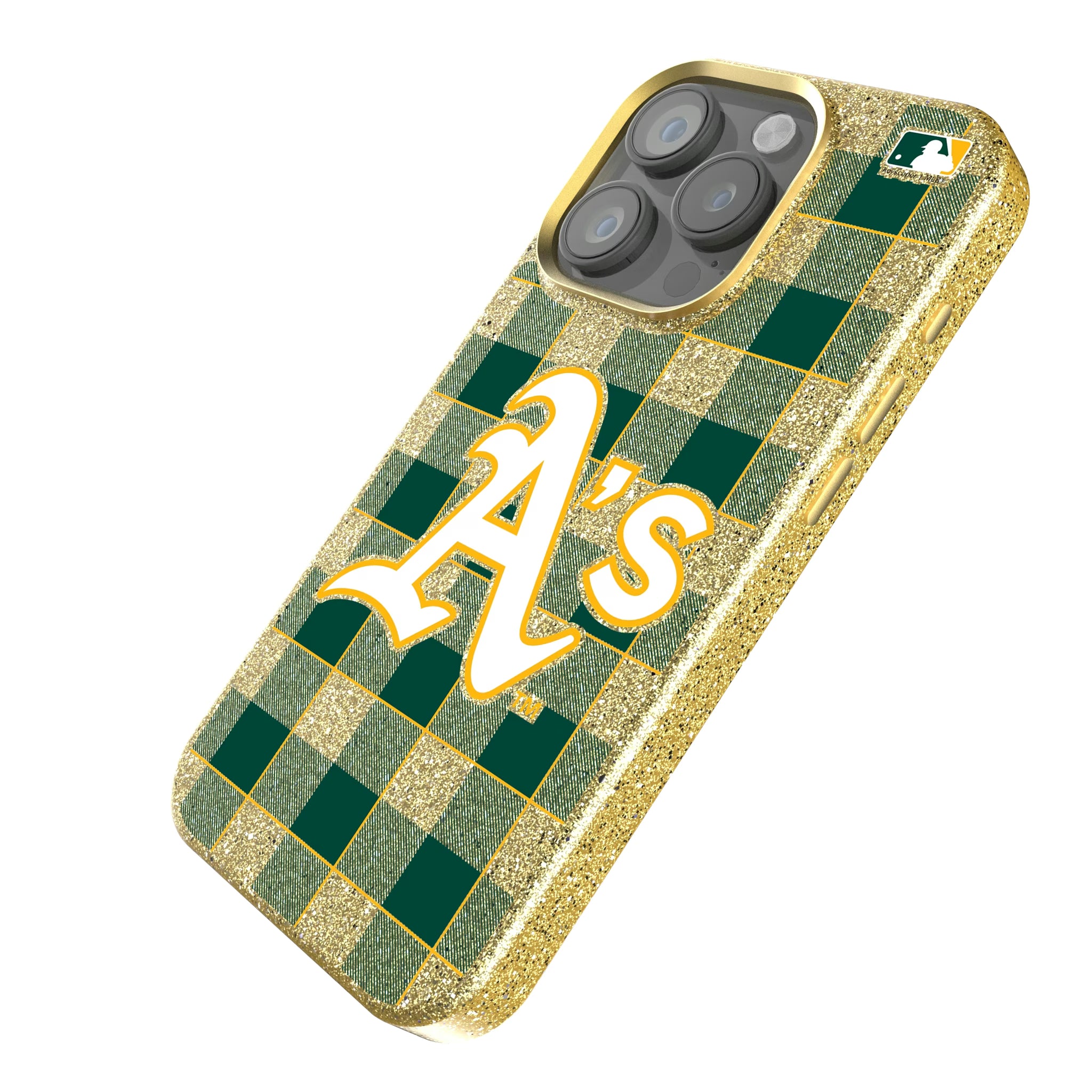 Oakland Athletics Plaid iPhone Bling Phone Case for Apple iPhone - Isometric View