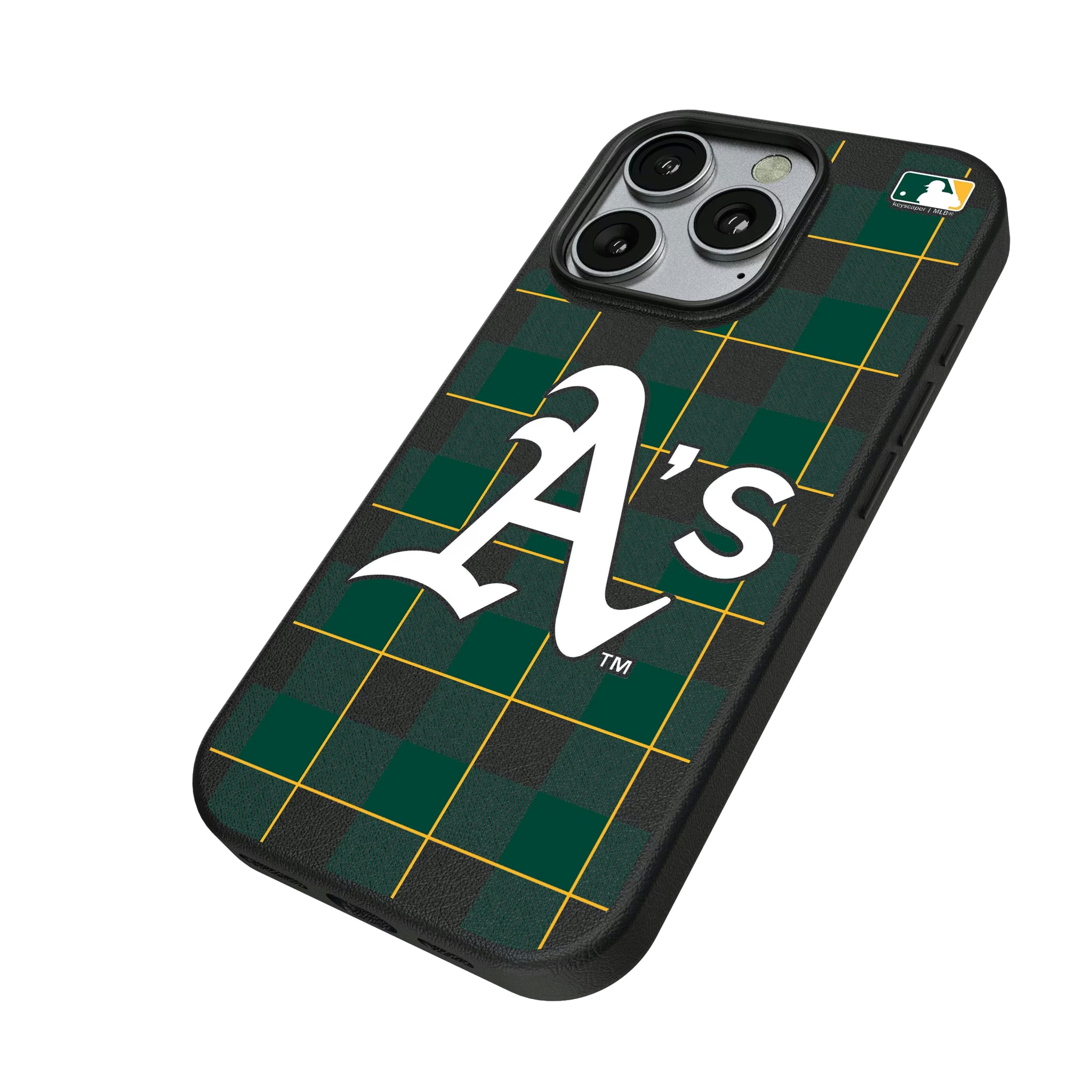 Oakland Athletics Plaid iPhone MagSafe Compatible Phone Case for Apple iPhone - Isometric View