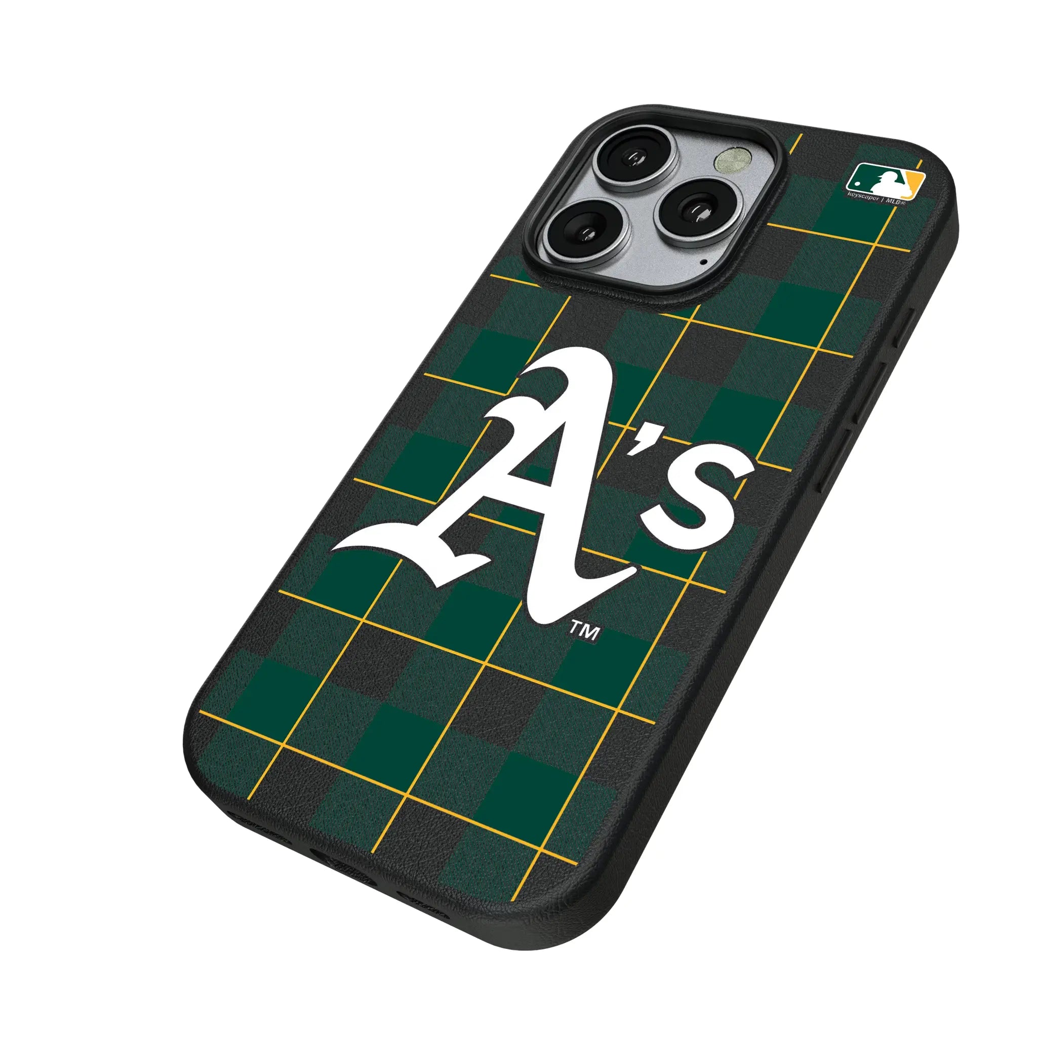Oakland Athletics Plaid iPhone MagSafe Compatible Phone Case for Apple iPhone - Isometric View