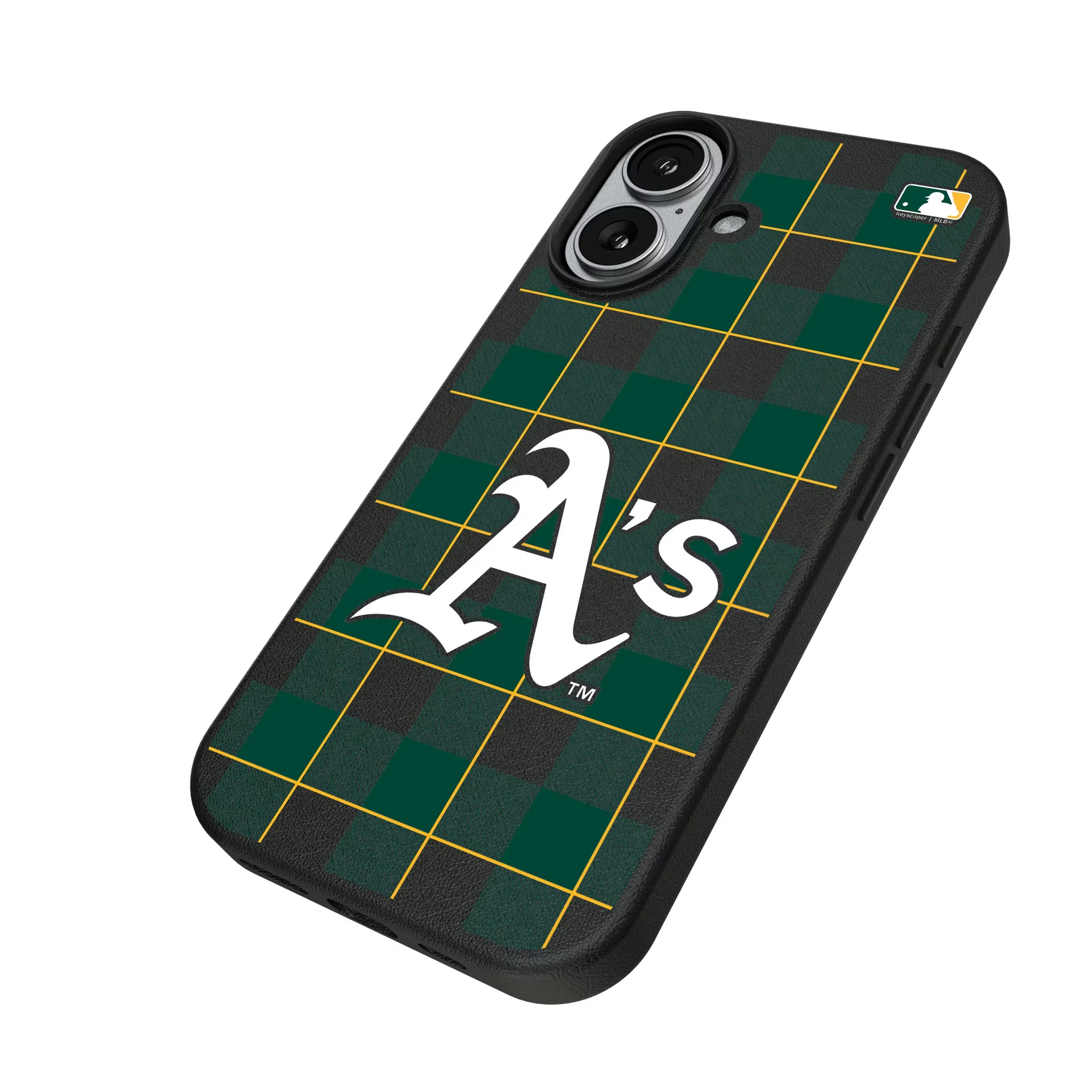 Oakland Athletics Plaid iPhone MagSafe Compatible Phone Case for Apple iPhone - Isometric View#Device_iPhone 17