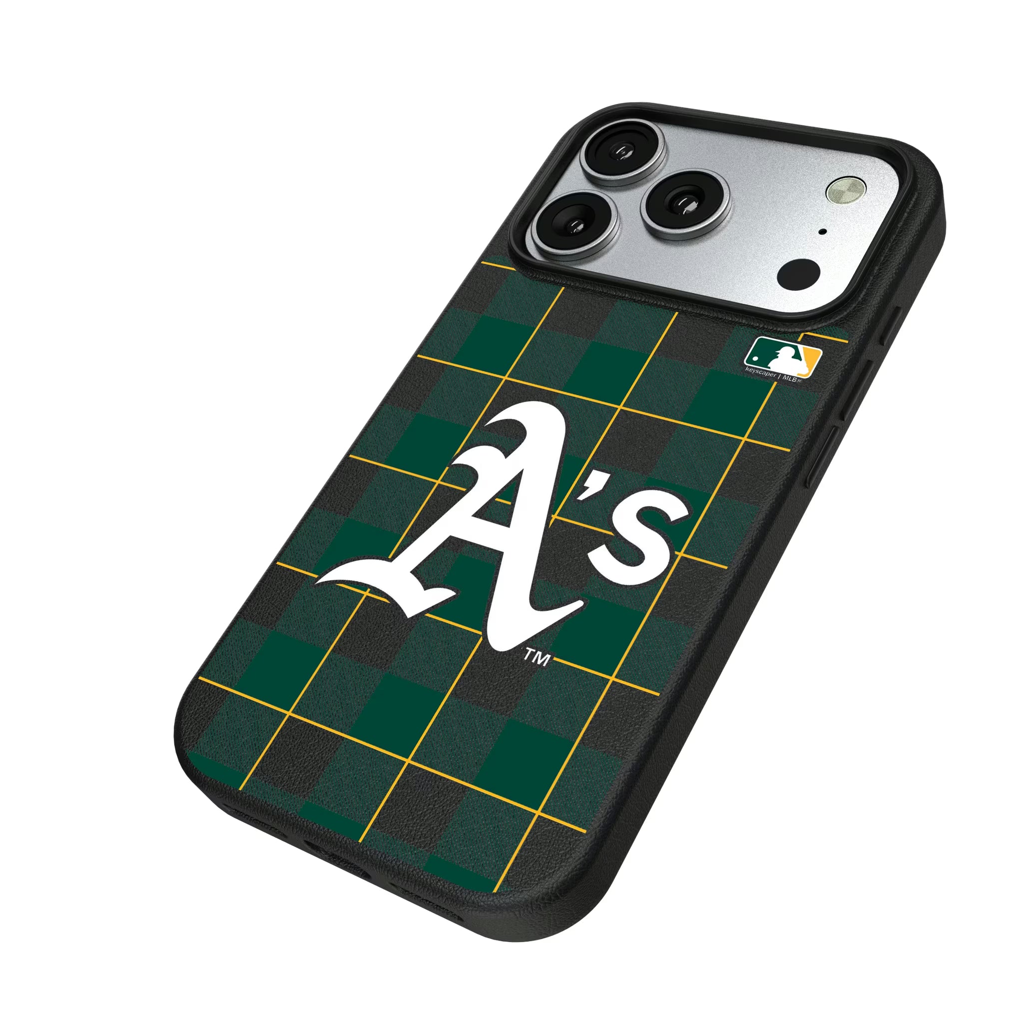 Oakland Athletics Plaid iPhone MagSafe Compatible Phone Case for Apple iPhone - Isometric View#Device_iPhone 17 Pro