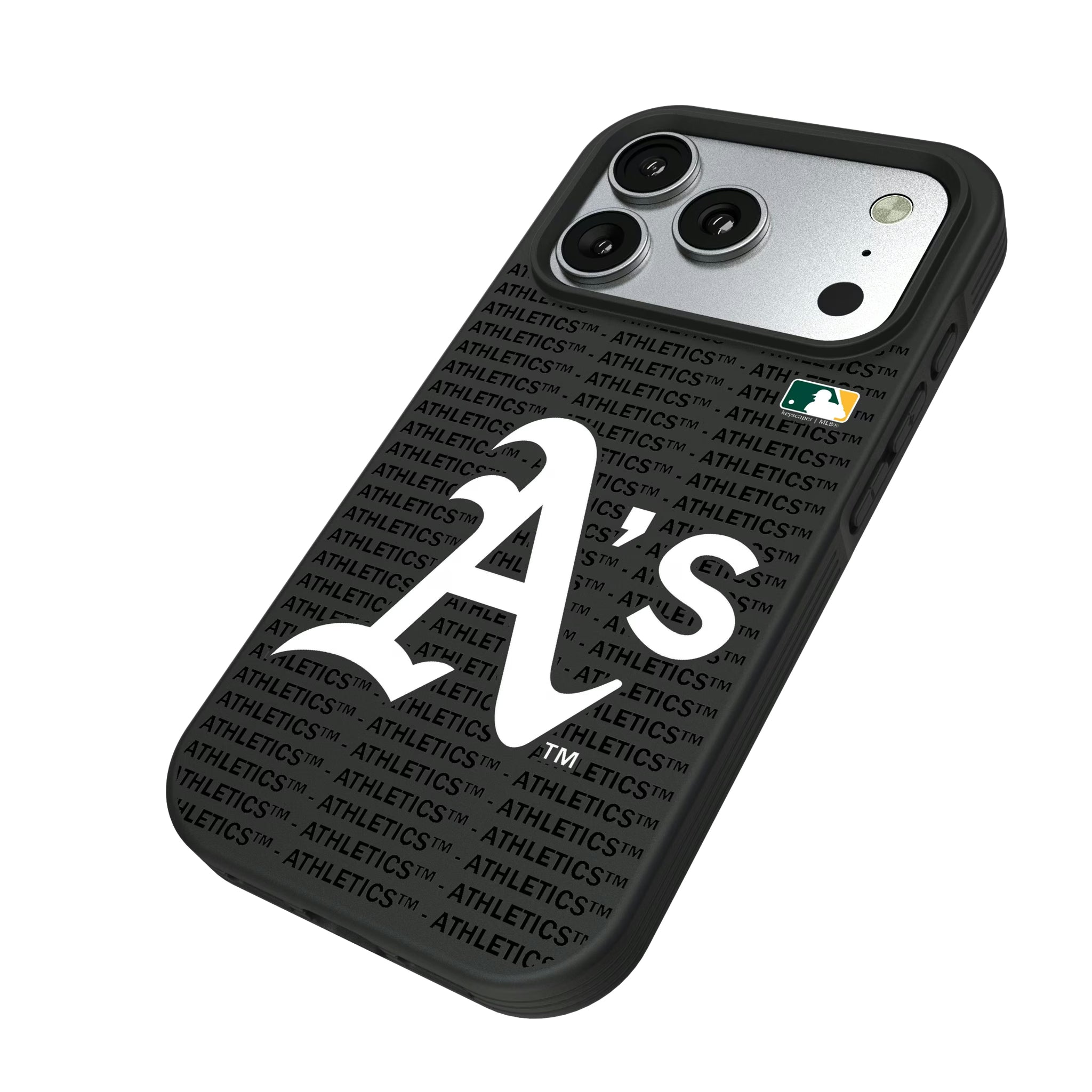 Oakland Athletics Text Backdrop iPhone Bump Phone Case for Apple iPhone - Isometric View#Device_iPhone 17 Pro