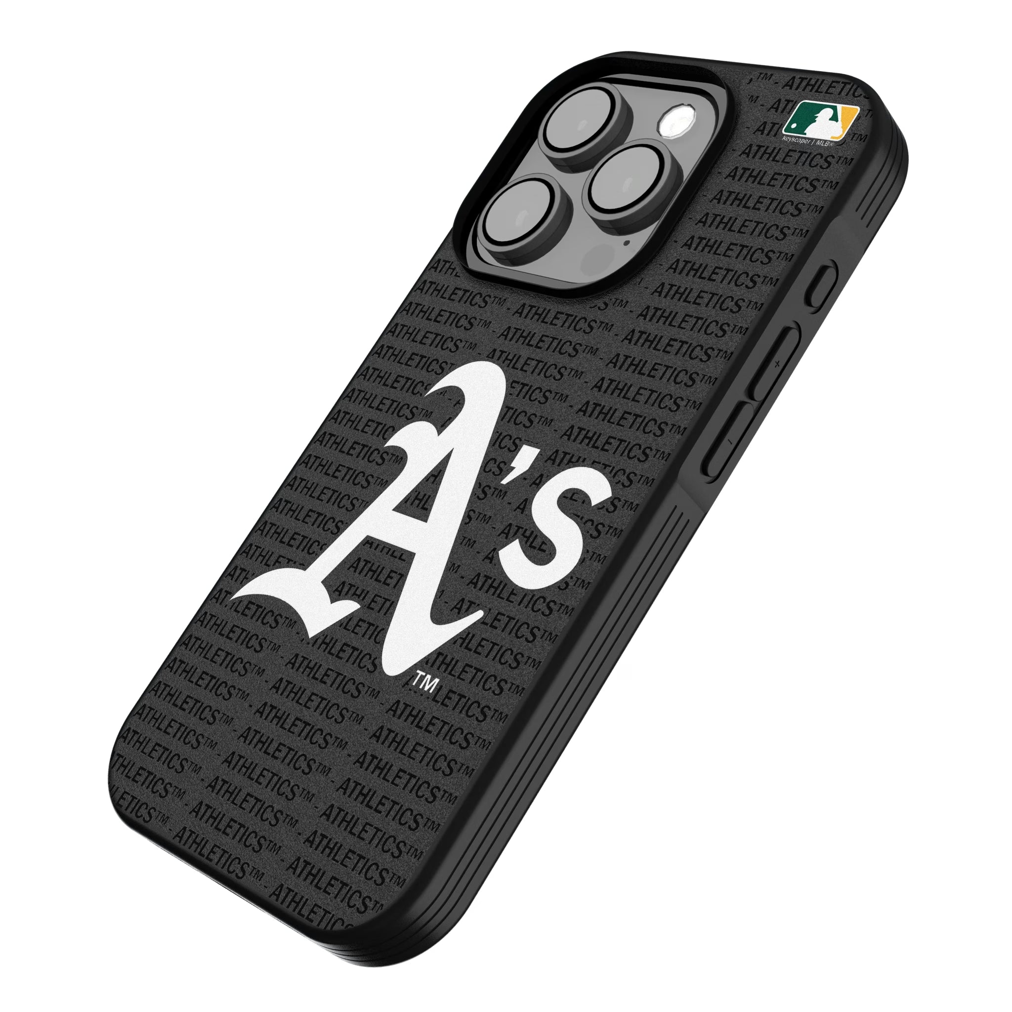 Oakland Athletics Text Backdrop iPhone Bump Phone Case for Apple iPhone - Isometric View