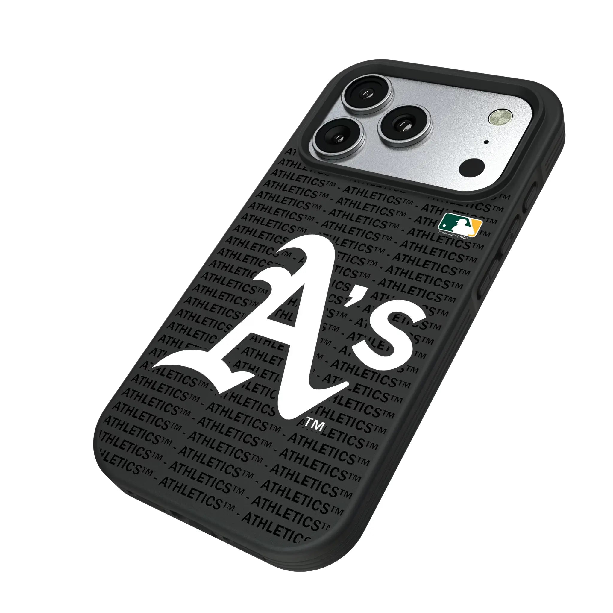 Oakland Athletics Text Backdrop iPhone Bump Phone Case for Apple iPhone - Isometric View#Device_iPhone 17 Pro