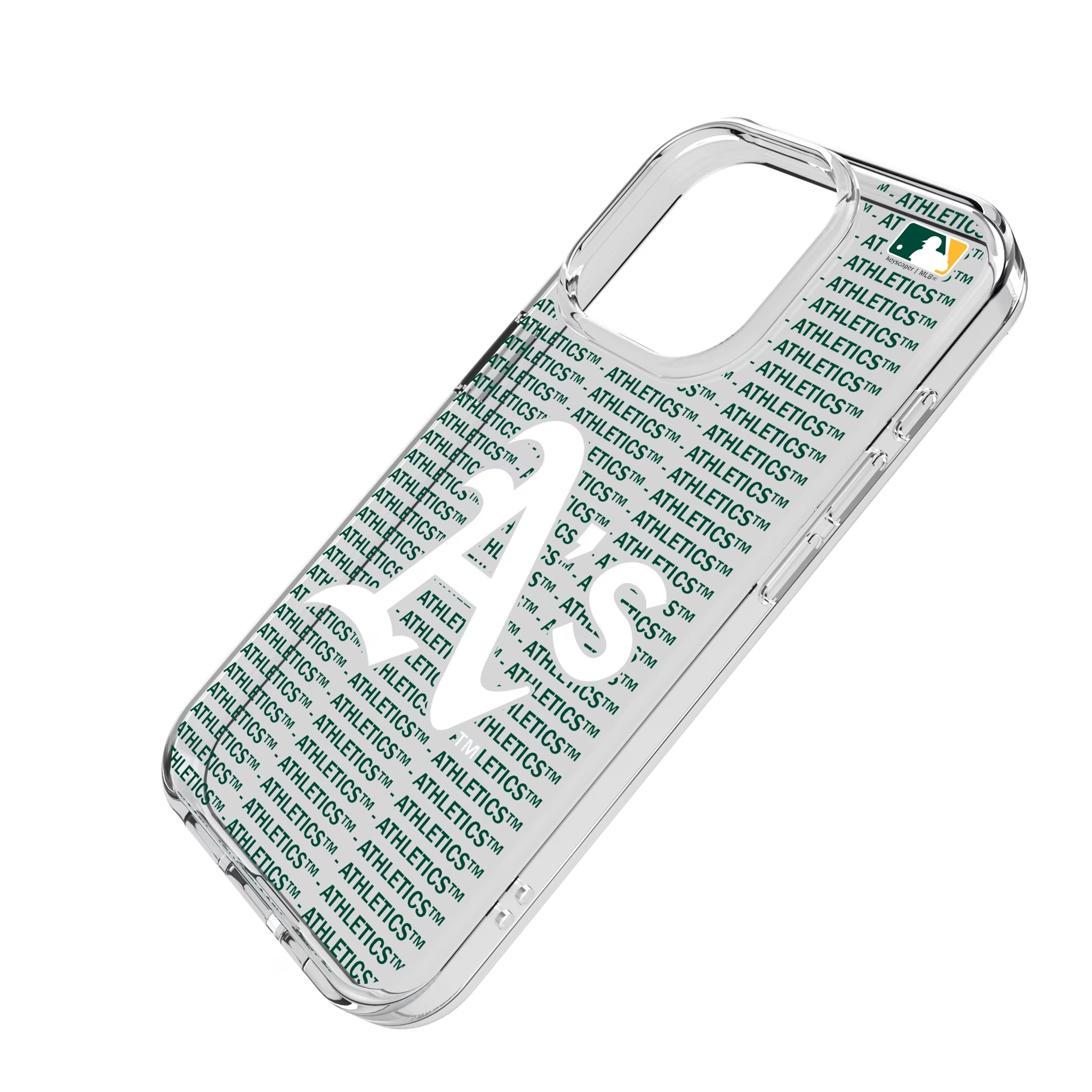 Oakland Athletics Text Backdrop iPhone Clear Phone Case for Apple iPhone - Isometric View