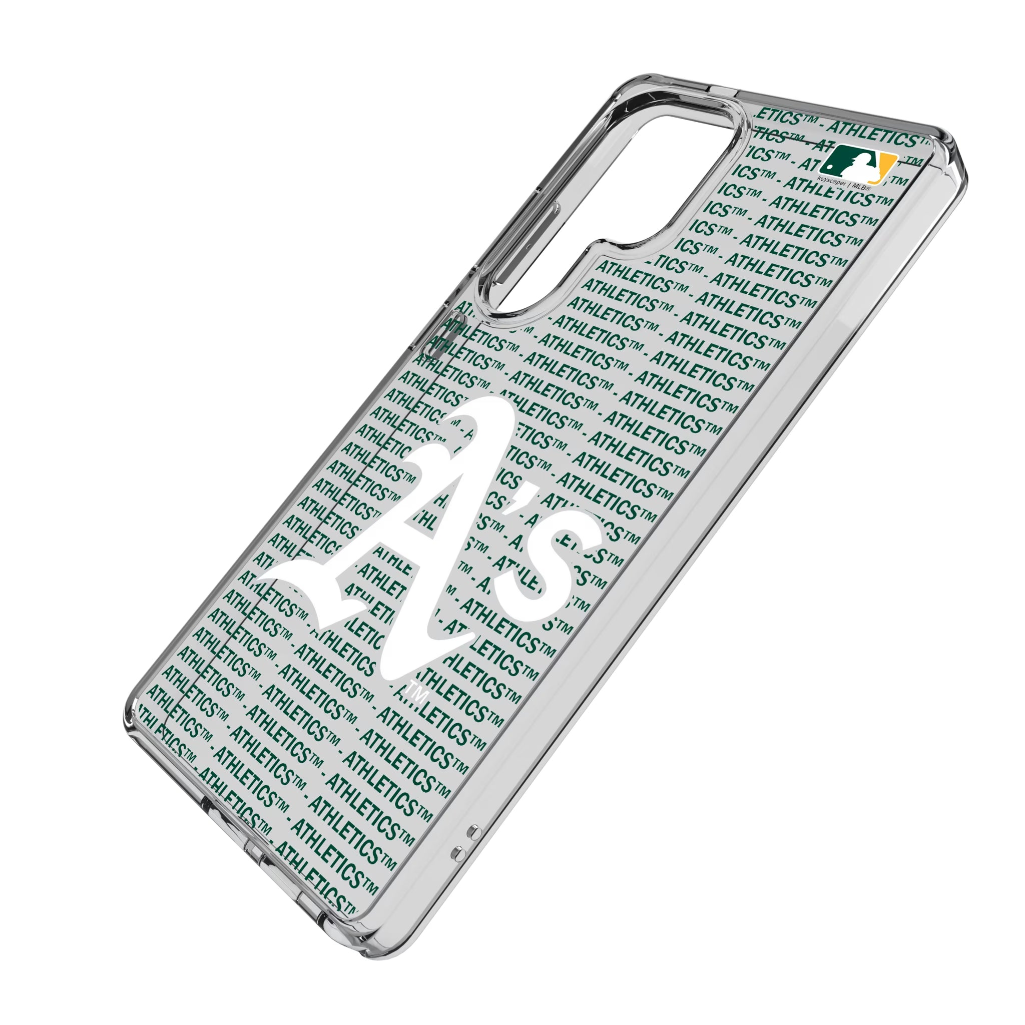 Oakland Athletics Text Backdrop Galaxy Clear Phone Case for Samsung Galaxy - Isometric View