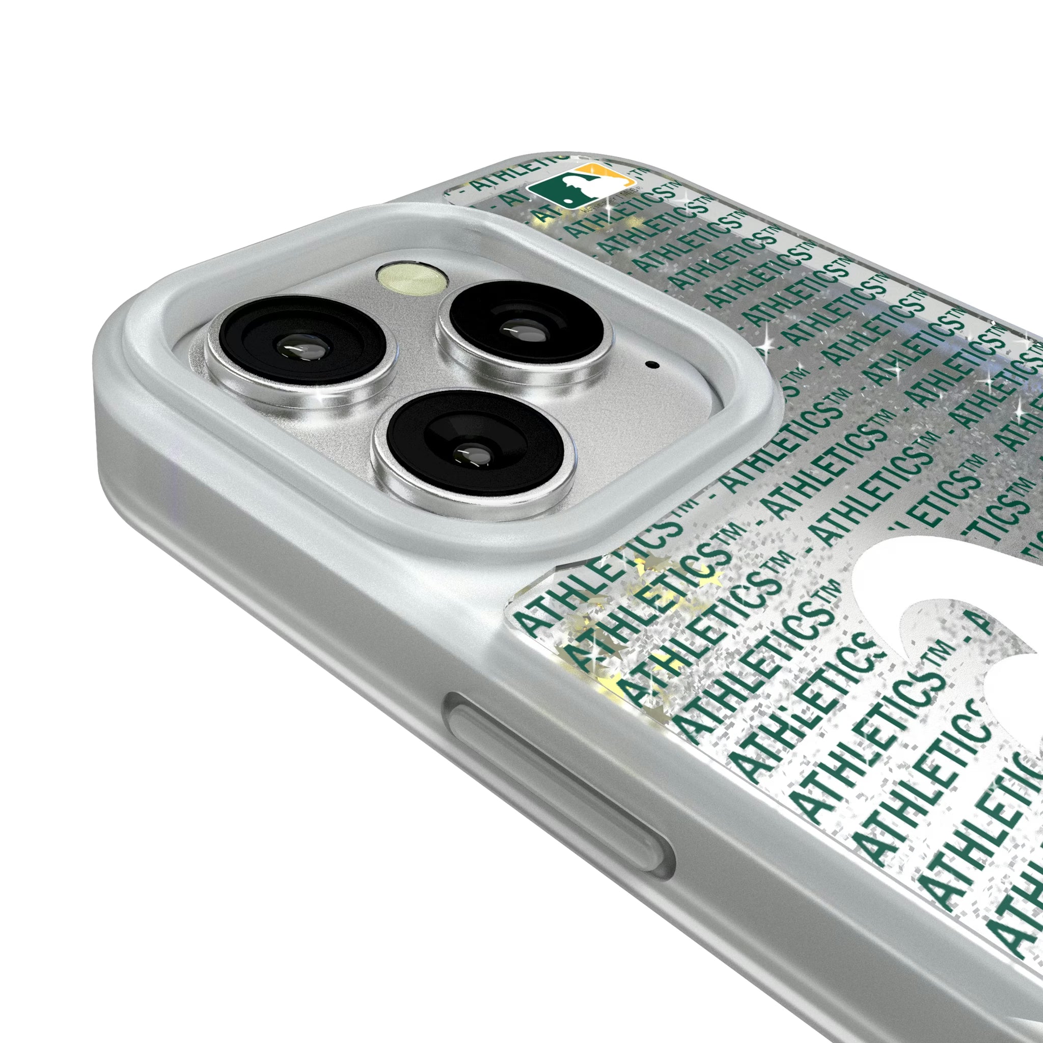 Oakland Athletics Text Backdrop iPhone Glitter Phone Case for Apple iPhone - Detail#Device_iPhone 16 Pro