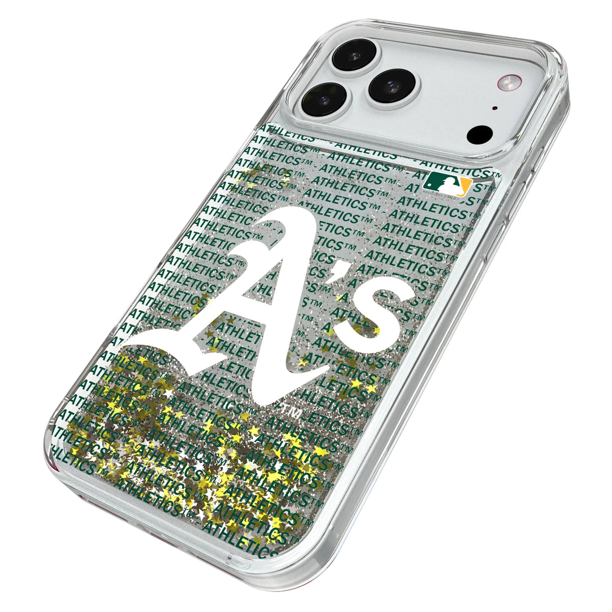 Oakland Athletics Text Backdrop iPhone Glitter Phone Case for Apple iPhone - Isometric View#Device_iPhone 18 Pro Max