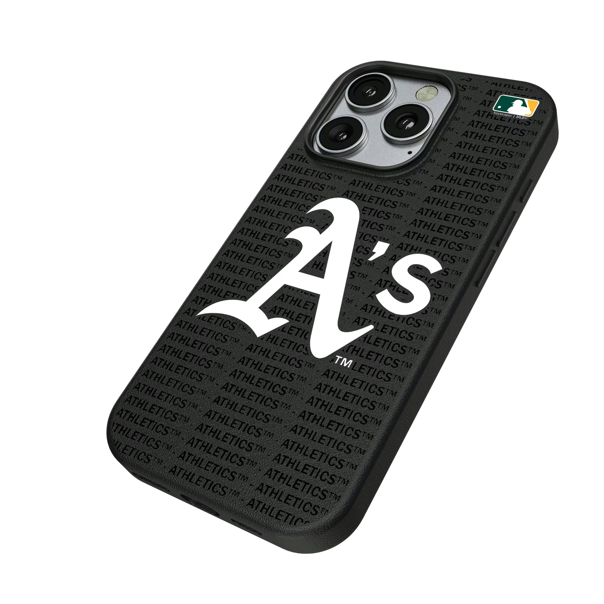Oakland Athletics Text Backdrop iPhone MagSafe Compatible Phone Case for Apple iPhone - Isometric View