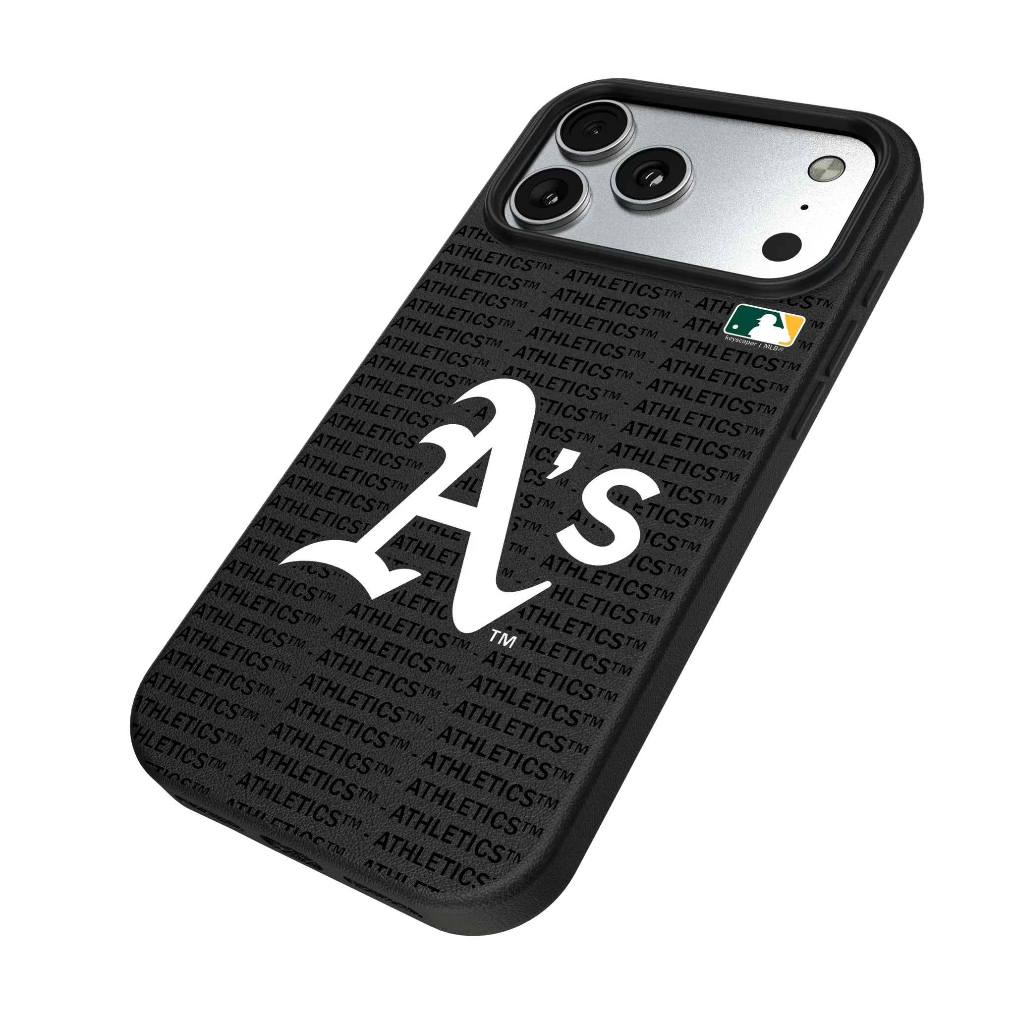 Oakland Athletics Text Backdrop iPhone MagSafe Compatible Phone Case for Apple iPhone - Isometric View#Device_iPhone 17 Pro Max