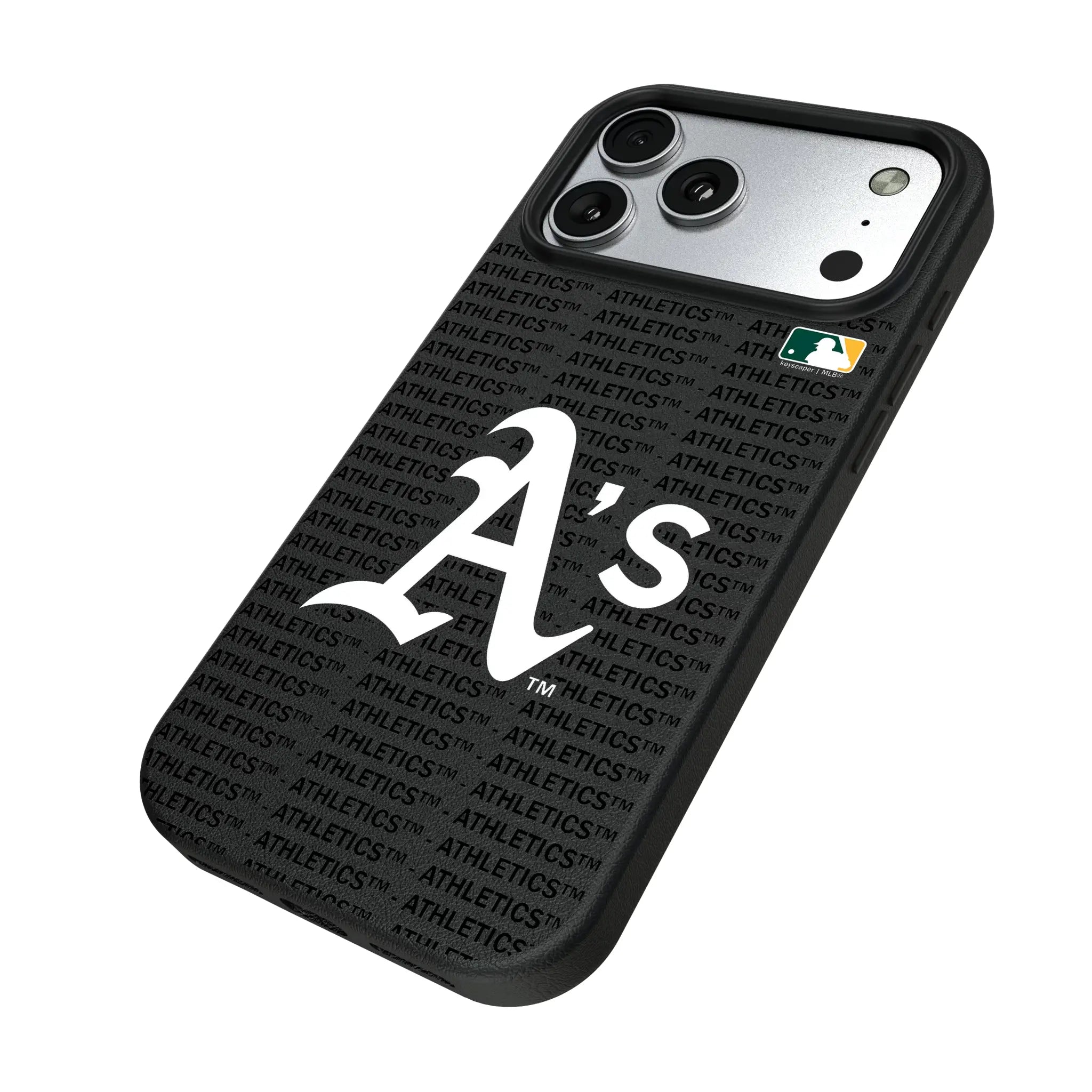 Oakland Athletics Text Backdrop iPhone MagSafe Compatible Phone Case for Apple iPhone - Isometric View#Device_iPhone 17 Pro Max