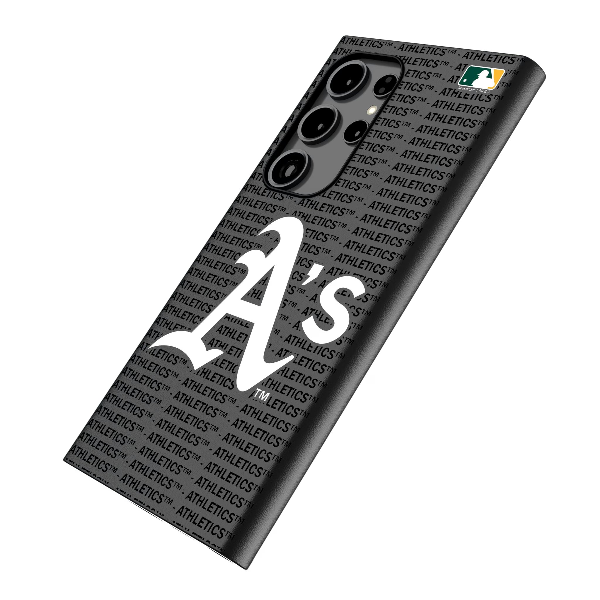 Oakland Athletics Text Backdrop Galaxy MagSafe Compatible Phone Case for Samsung Galaxy - Isometric View