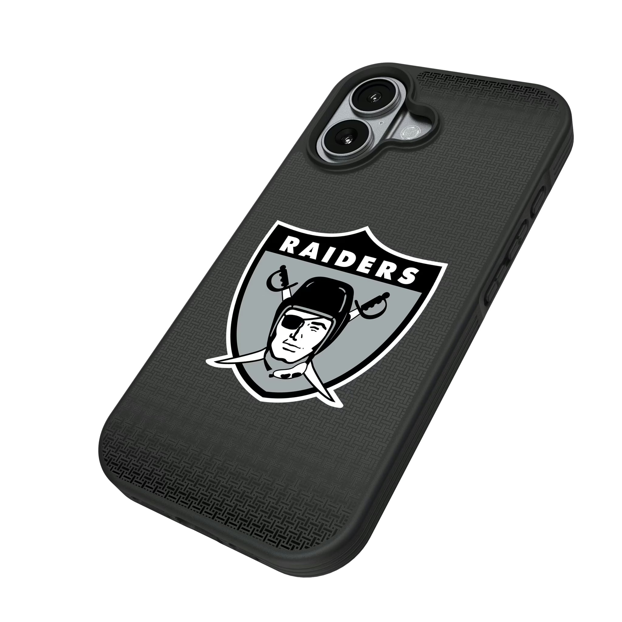 Oakland Raiders 1963 Historic Collection Linen iPhone Bump Phone Case for Apple iPhone - Isometric View#Device_iPhone 17