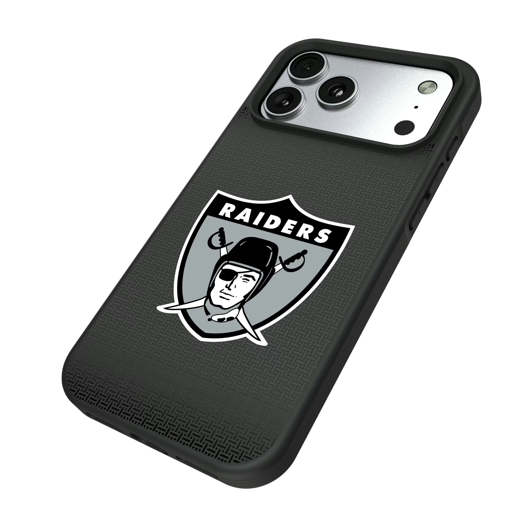 Oakland Raiders 1963 Historic Collection Linen iPhone Bump Phone Case for Apple iPhone - Isometric View#Device_iPhone 17 Pro Max