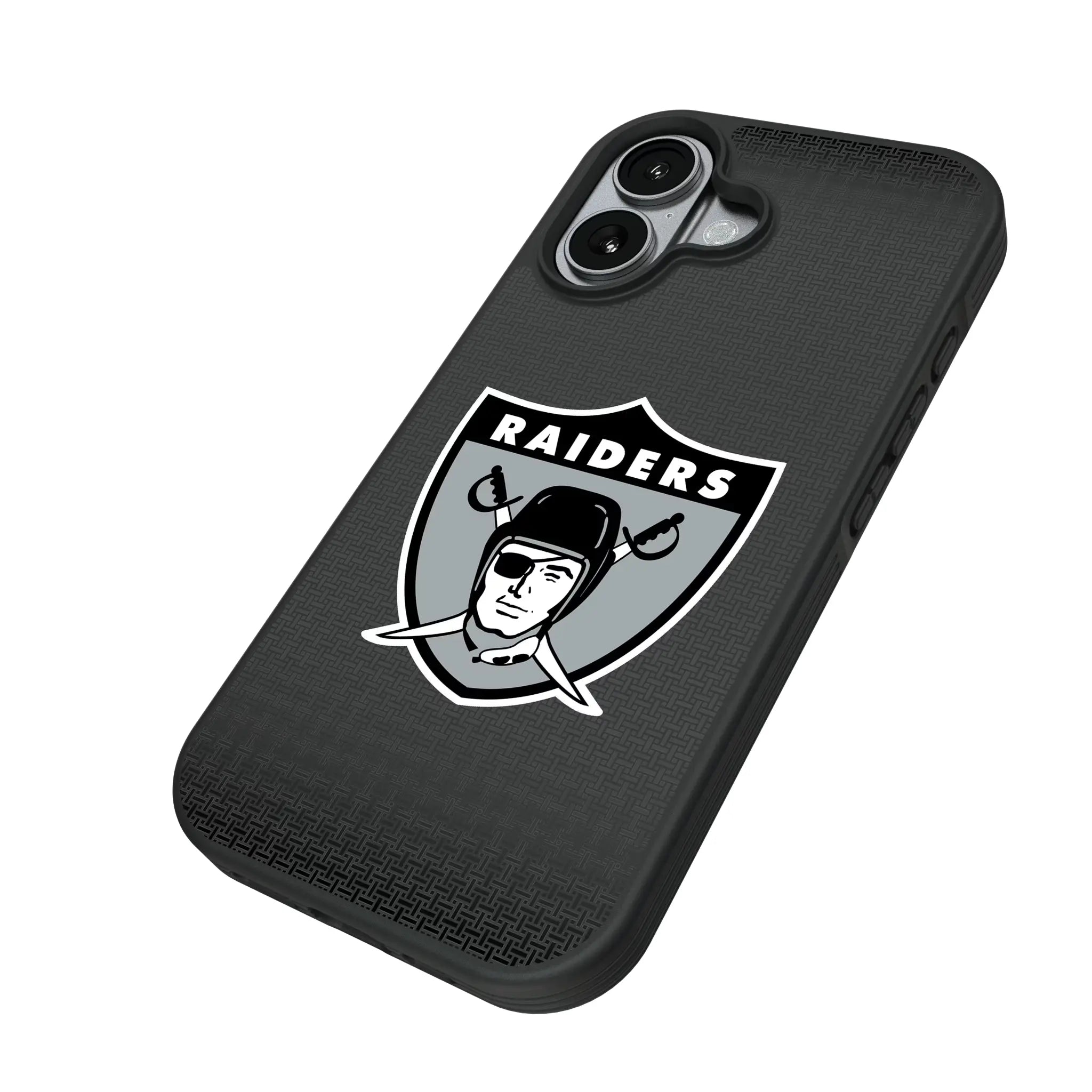 Oakland Raiders 1963 Historic Collection Linen iPhone Bump Phone Case for Apple iPhone - Isometric View#Device_iPhone 17