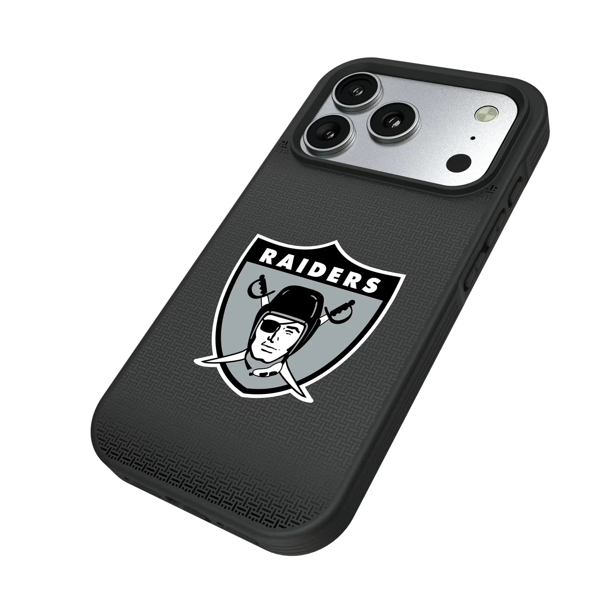Oakland Raiders 1963 Historic Collection Linen iPhone Bump Phone Case for Apple iPhone - Isometric View#Device_iPhone 17 Pro