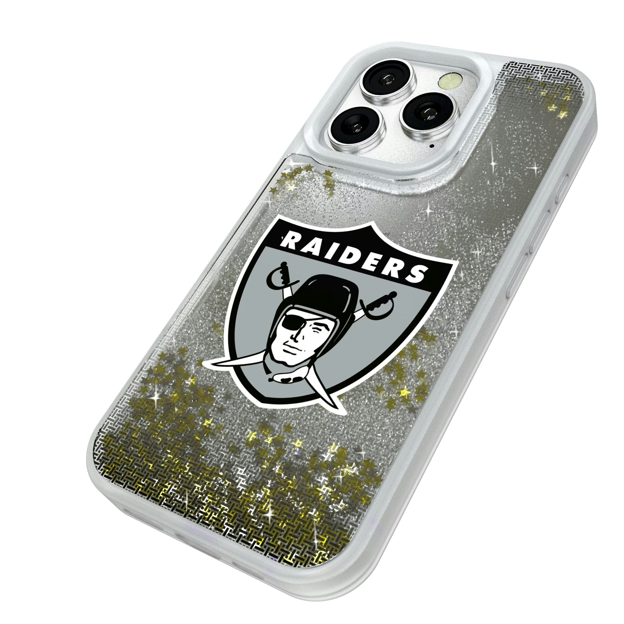 Oakland Raiders 1963 Historic Collection Linen iPhone Glitter Phone Case for Apple iPhone - Isometric View#Device_iPhone 16 Pro