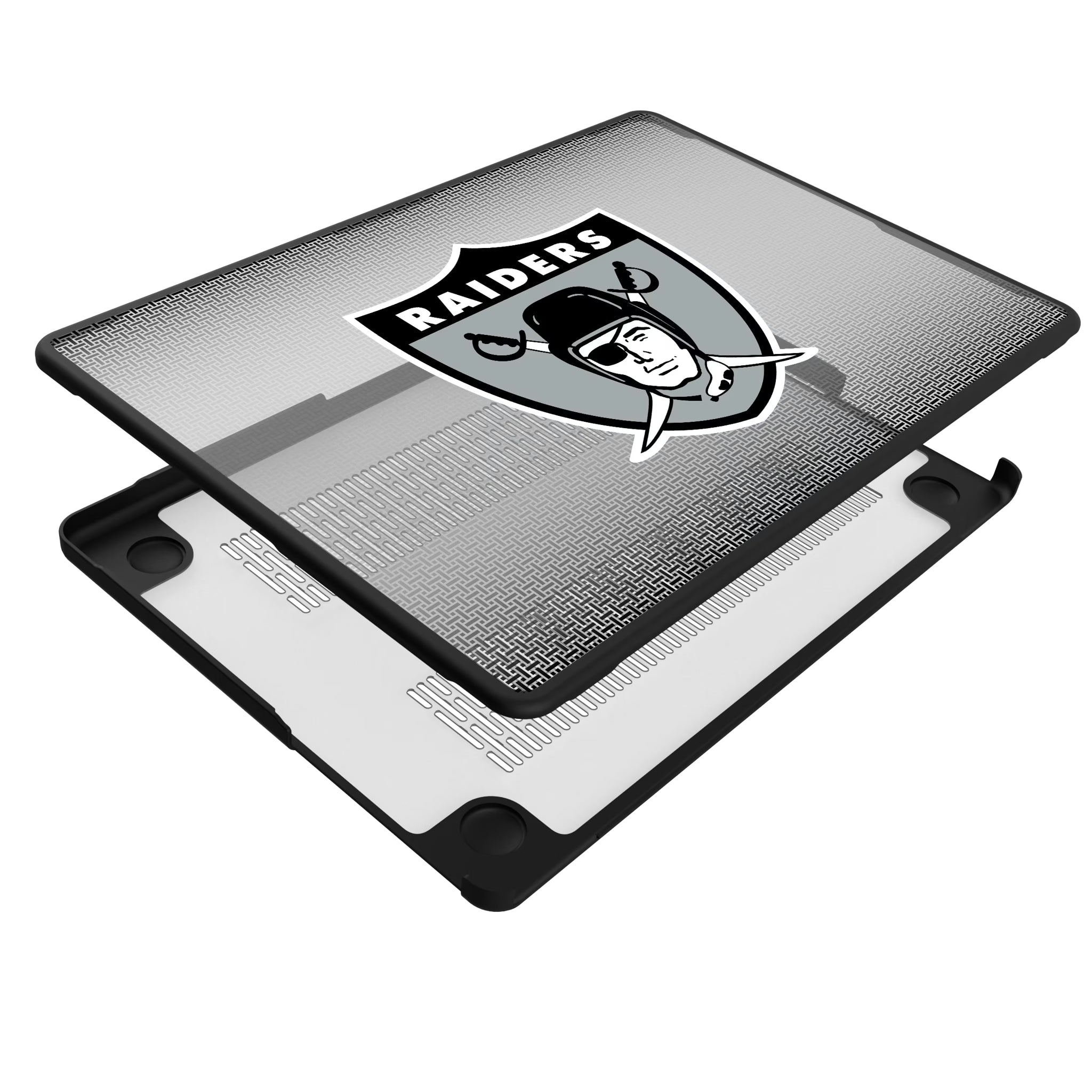 Oakland Raiders 1963 Historic Collection Linen MacBook Laptop Case for Apple MacBook - Isometric View#Device_MacBook Pro (14-inch, 2021) / MacBook Pro (14-inch, 2023) / MacBook Pro (14-inch, 2024)