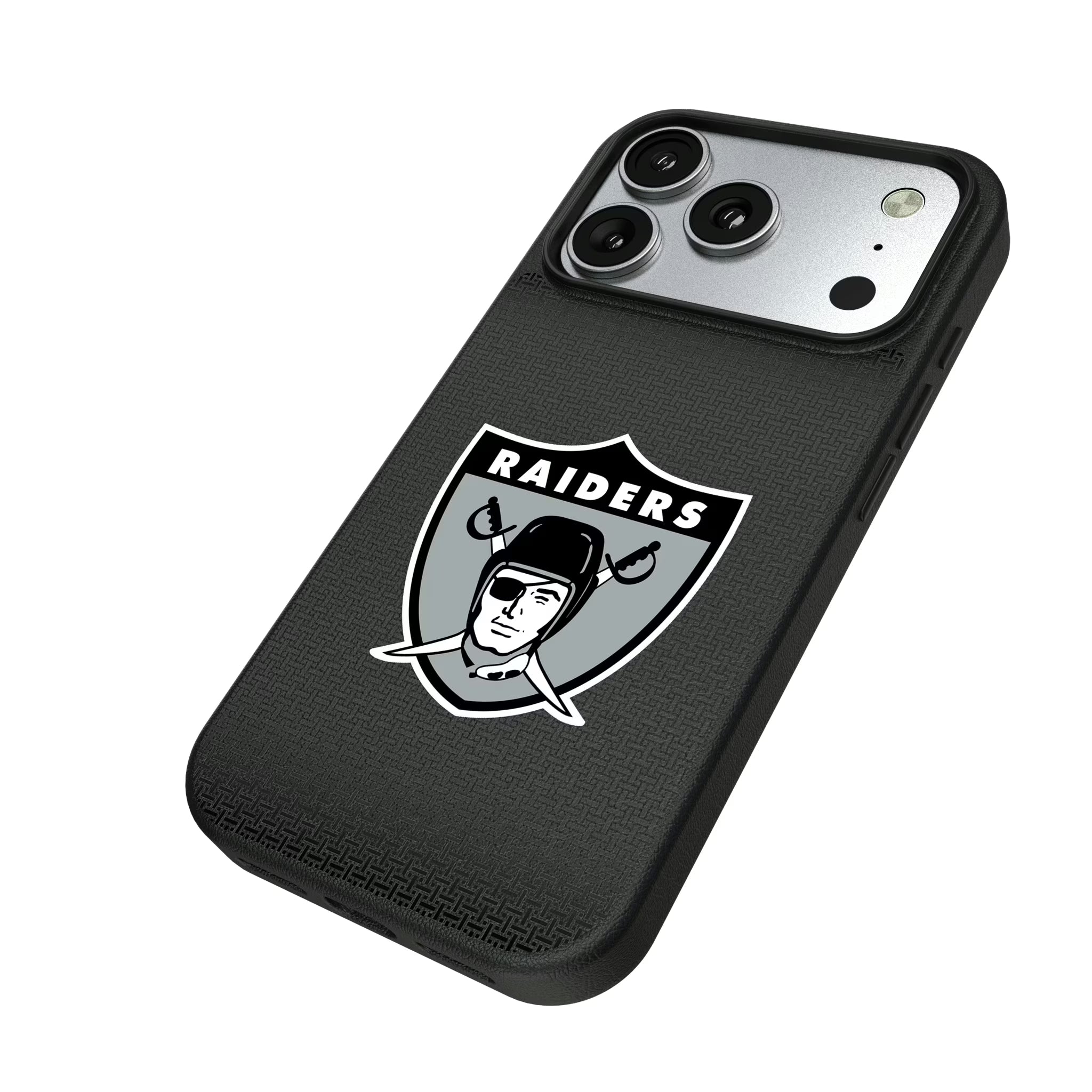 Oakland Raiders 1963 Historic Collection Linen iPhone MagSafe Compatible Phone Case for Apple iPhone - Isometric View#Device_iPhone 17 Pro