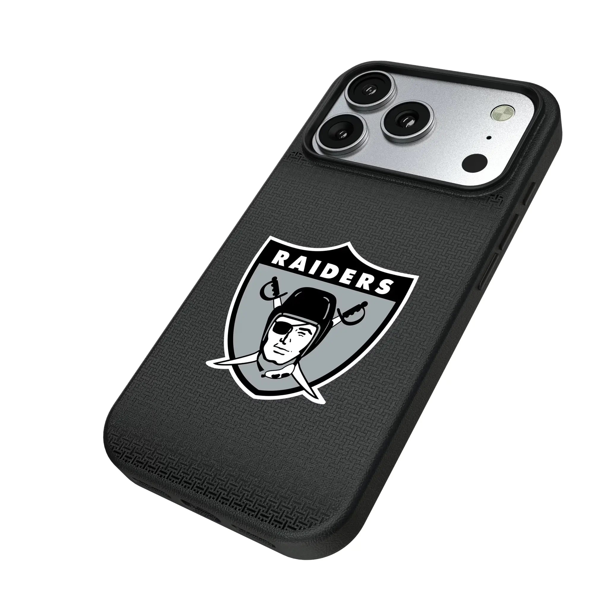 Oakland Raiders 1963 Historic Collection Linen iPhone MagSafe Compatible Phone Case for Apple iPhone - Isometric View#Device_iPhone 17 Pro