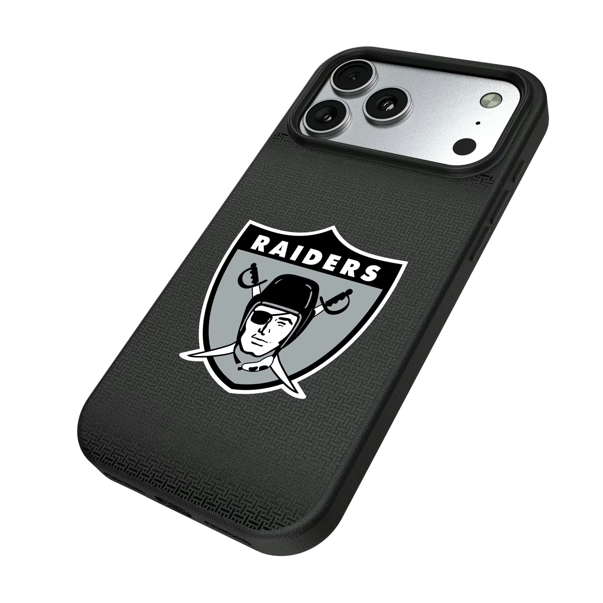 Oakland Raiders 1963 Historic Collection Linen iPhone MagSafe Compatible Phone Case for Apple iPhone - Isometric View#Device_iPhone 17 Pro Max