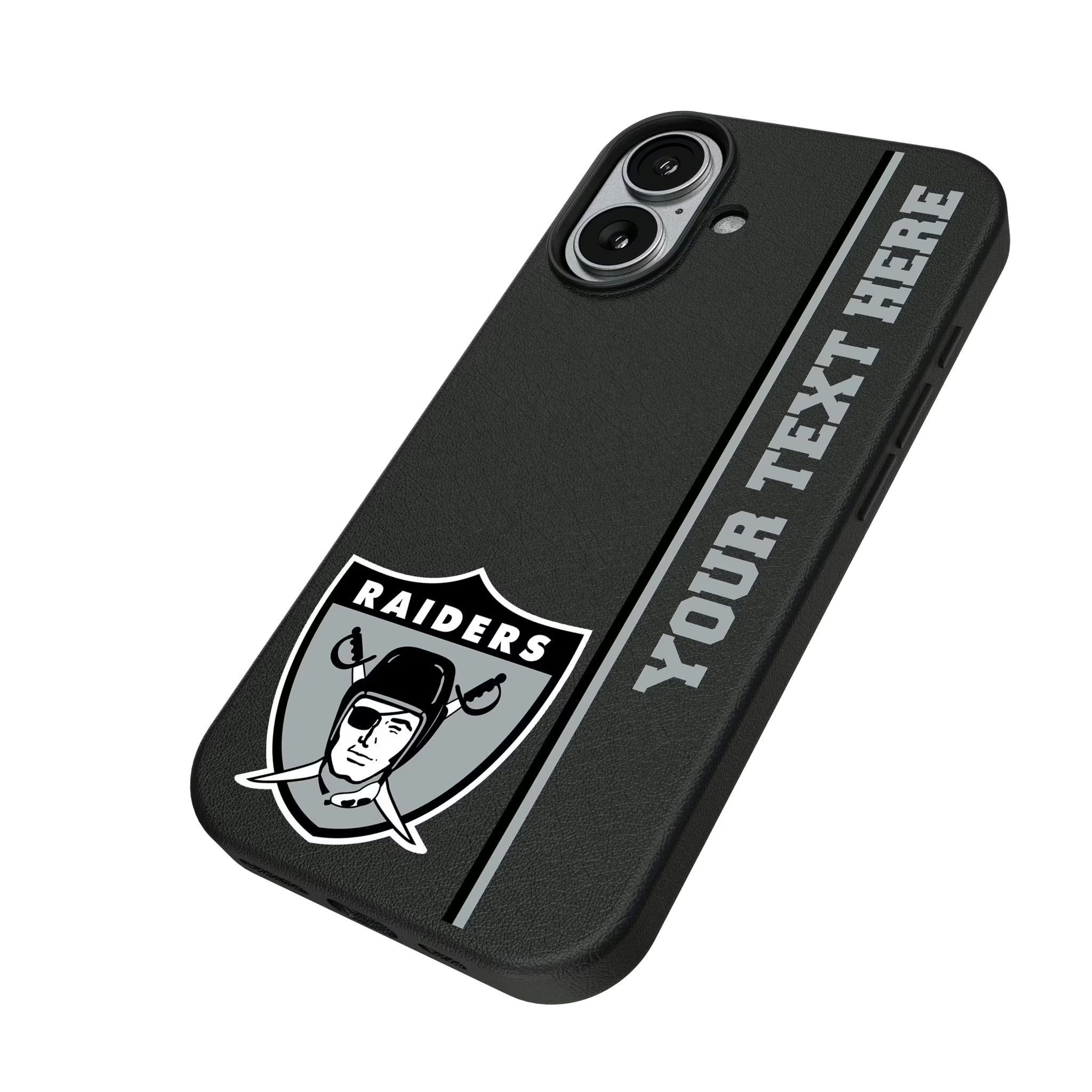 Oakland Raiders 1963 Historic Collection Personalized Sidebard iPhone MagSafe Compatible Phone Case for Apple iPhone - Isometric View#Device_iPhone 17