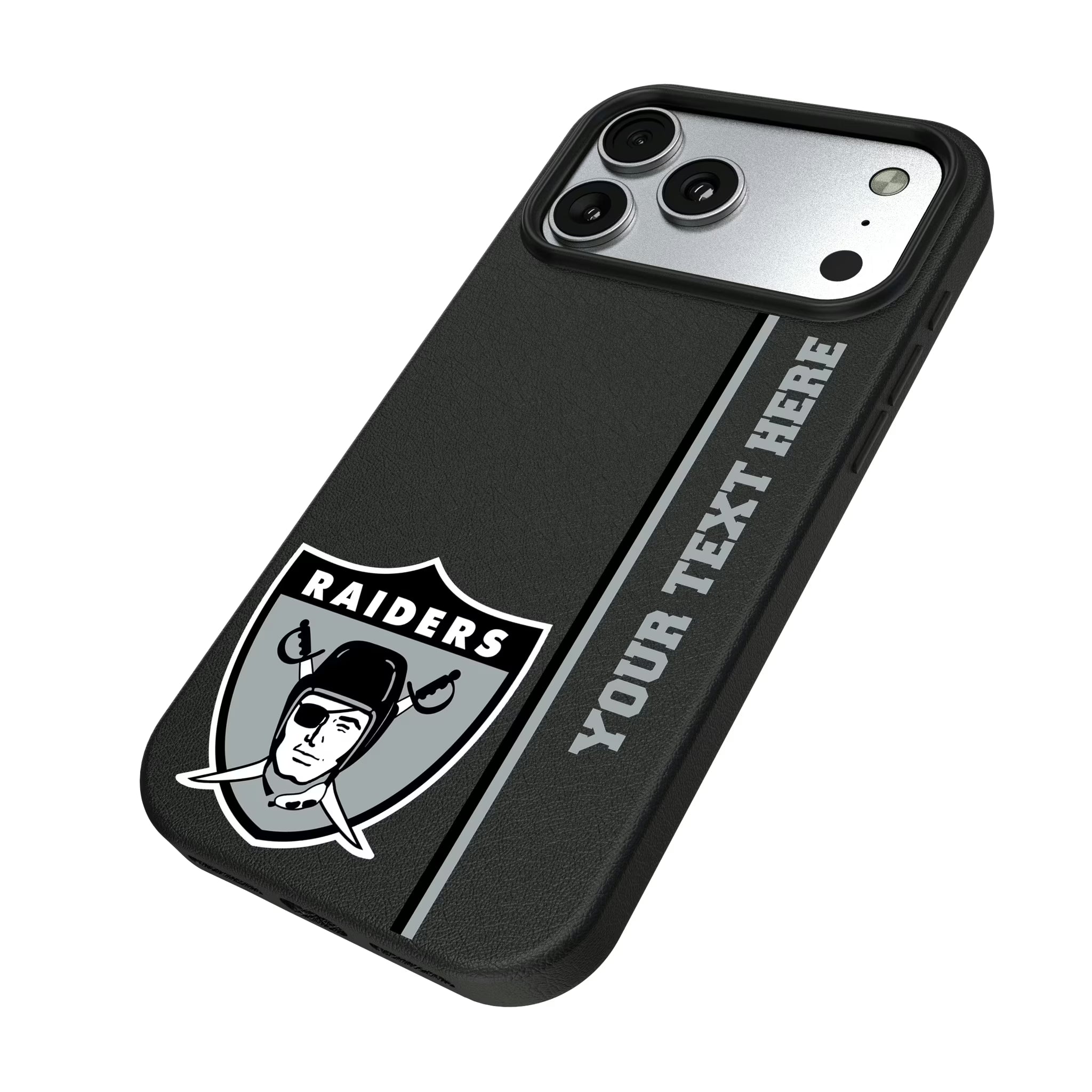 Oakland Raiders 1963 Historic Collection Personalized Sidebard iPhone MagSafe Compatible Phone Case for Apple iPhone - Isometric View#Device_iPhone 17 Pro Max