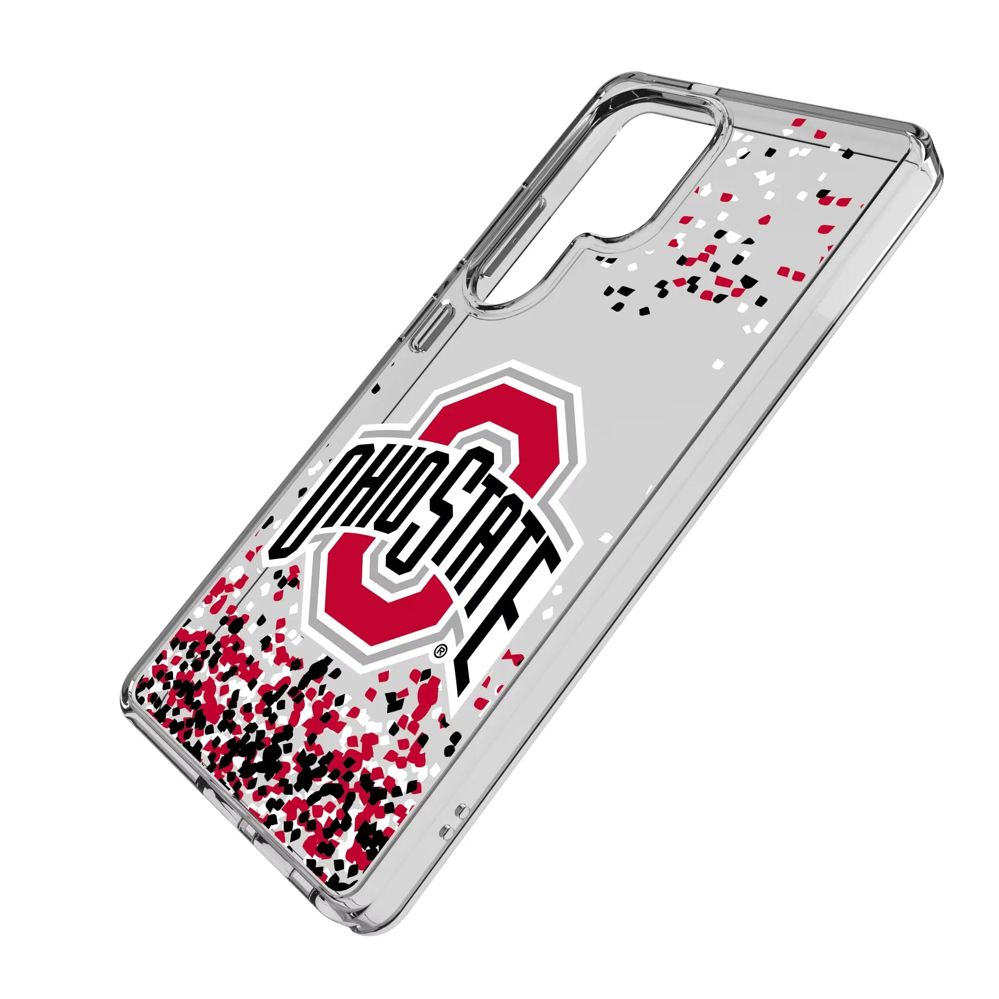 Ohio State University Buckeyes Confetti Galaxy Clear Phone Case for Samsung Galaxy - Isometric View#Device_Galaxy S25 Ultra
