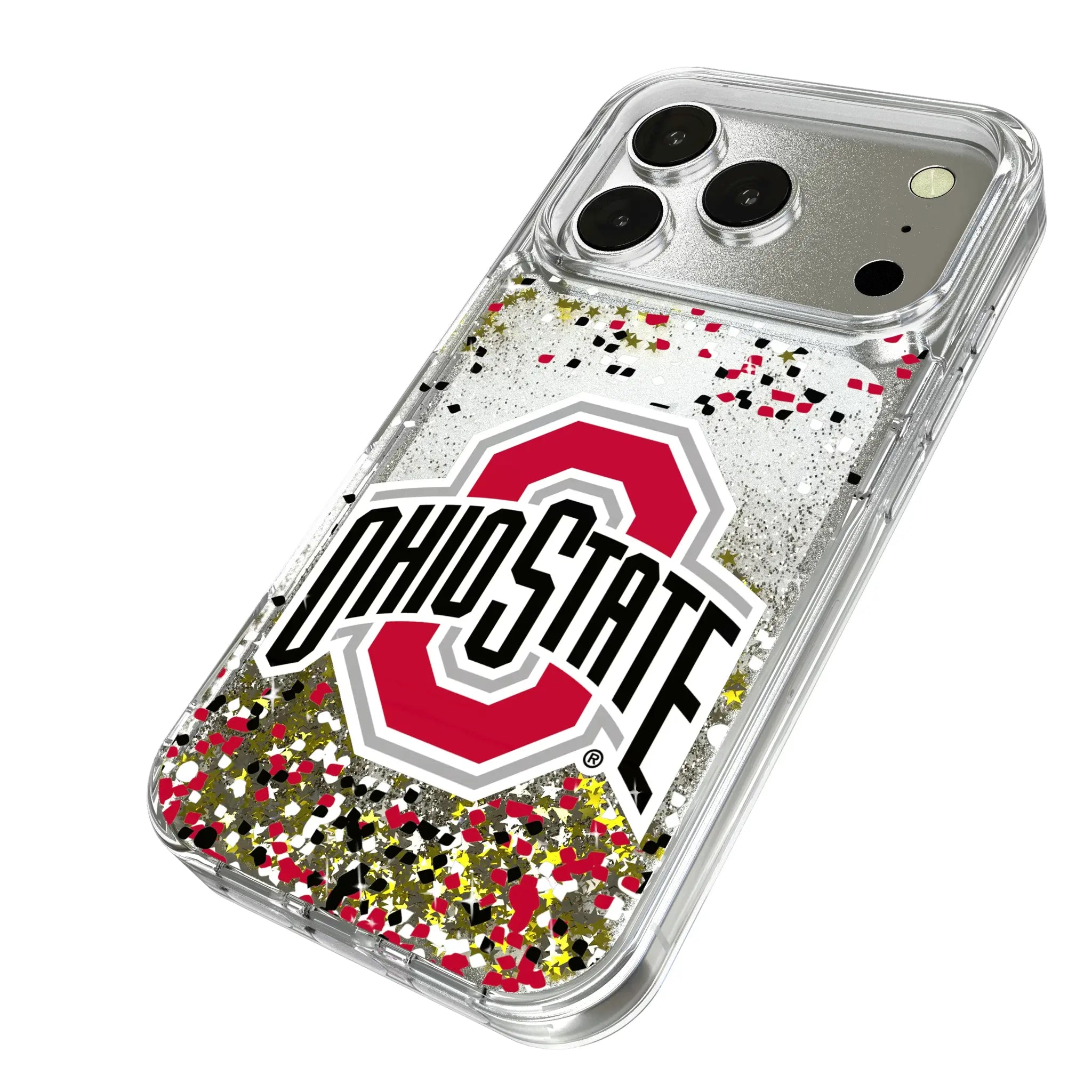 Ohio State University Buckeyes Confetti iPhone Glitter Phone Case for Apple iPhone - Isometric View