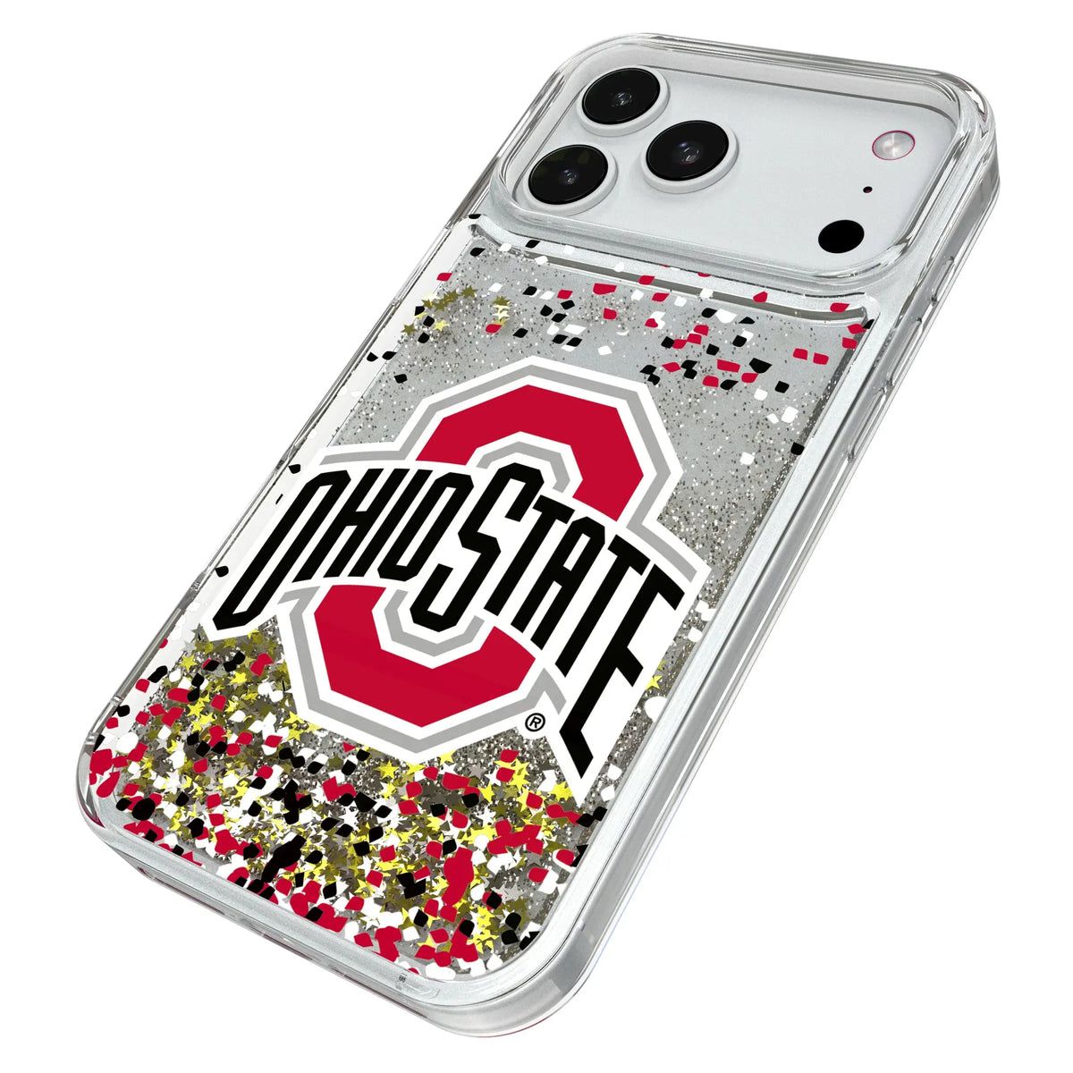 Ohio State University Buckeyes Confetti iPhone Glitter Phone Case for Apple iPhone - Isometric View#Device_iPhone 18 Pro Max