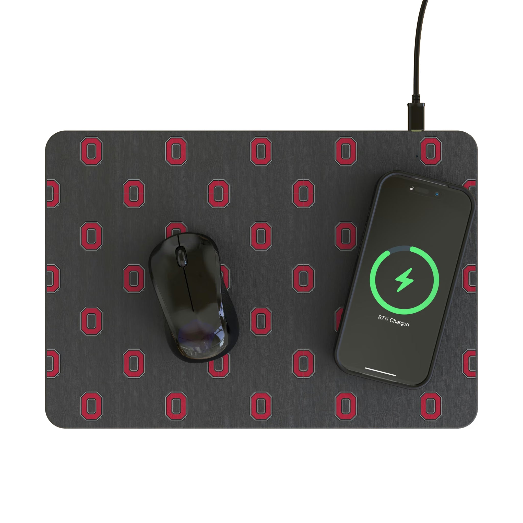 Ohio State University Buckeyes Fashion Pattern 15-Watt Wireless Charger and Mouse Pad - Lifestyle