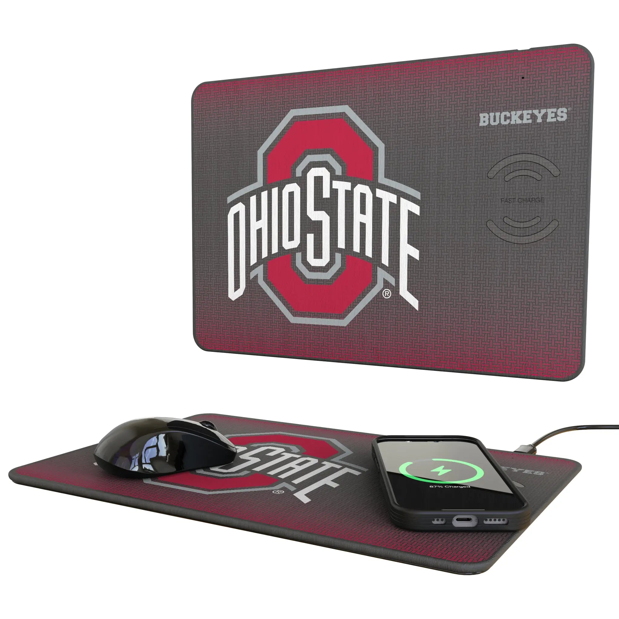 Ohio State University Buckeyes Linen 15-Watt Wireless Charger and Mouse Pad
