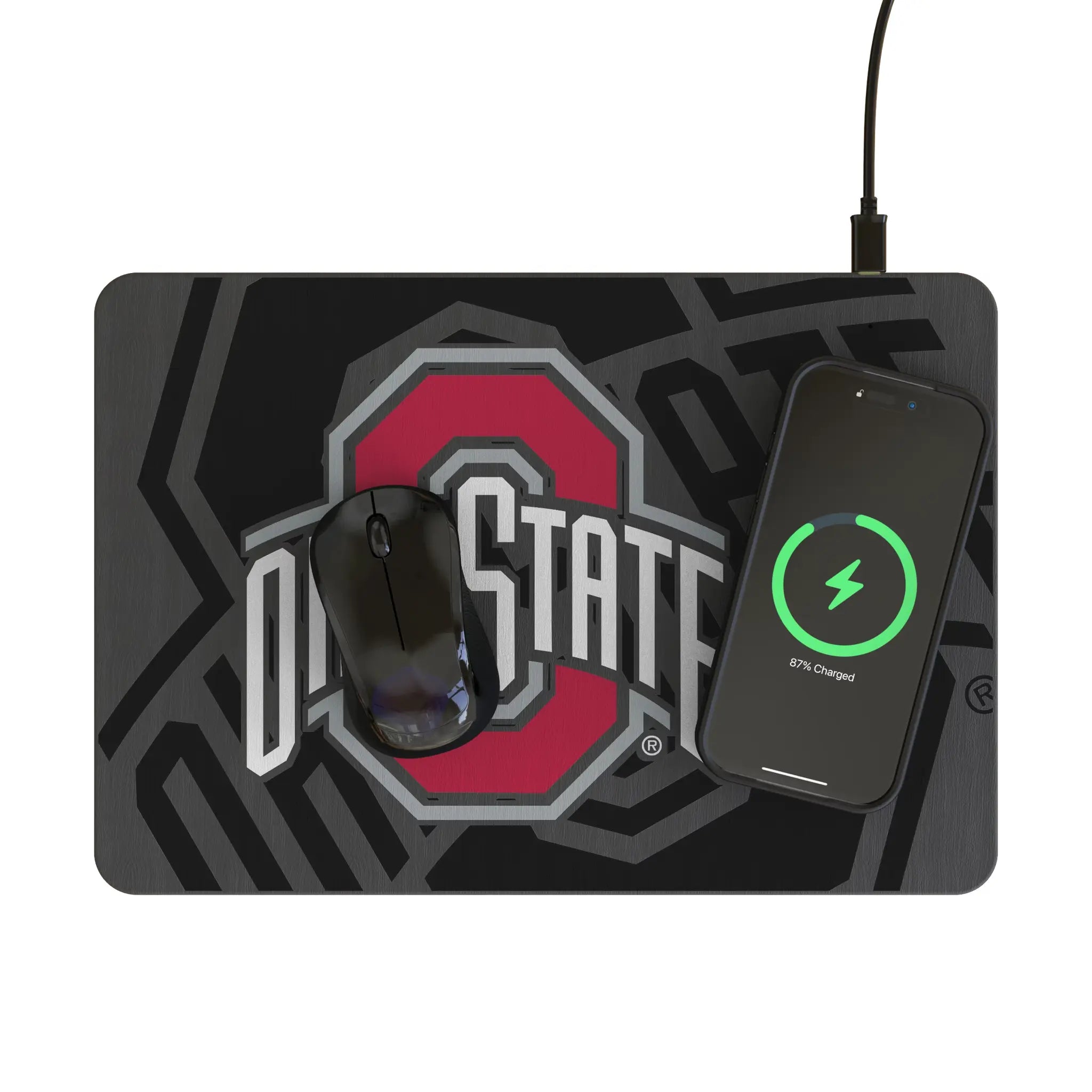 Ohio State University Buckeyes Monocolor Tilt 15-Watt Wireless Charger and Mouse Pad - Lifestyle
