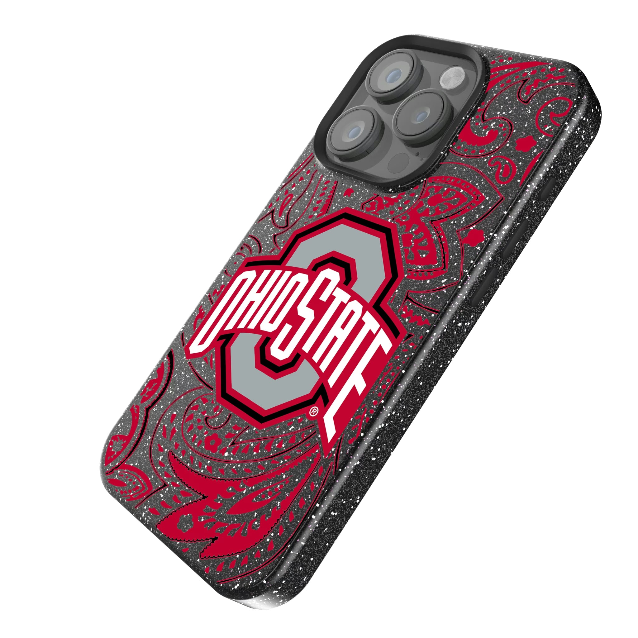 Ohio State University Buckeyes Paisley iPhone Bling Phone Case for Apple iPhone - Isometric View