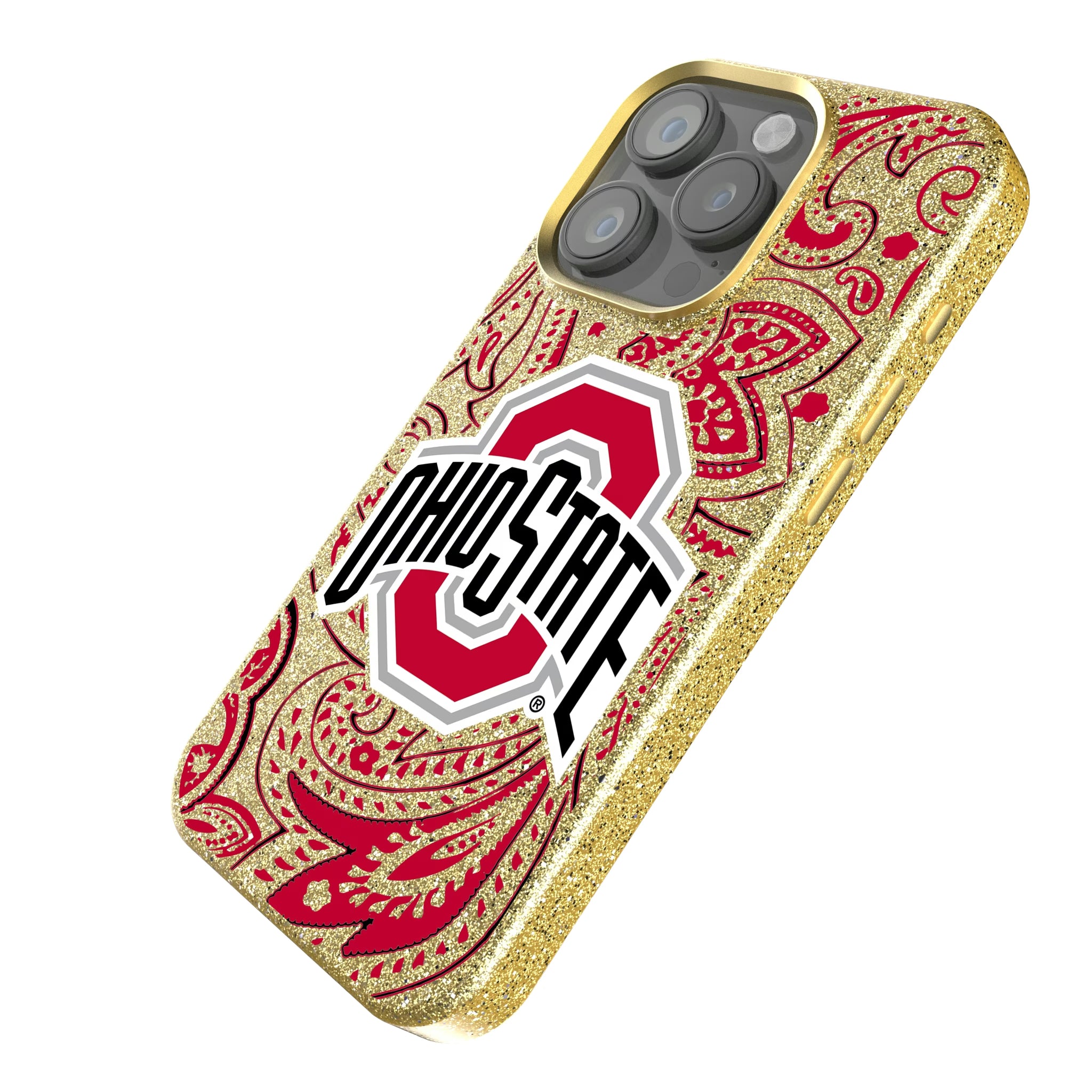 Ohio State University Buckeyes Paisley iPhone Bling Phone Case for Apple iPhone - Isometric View